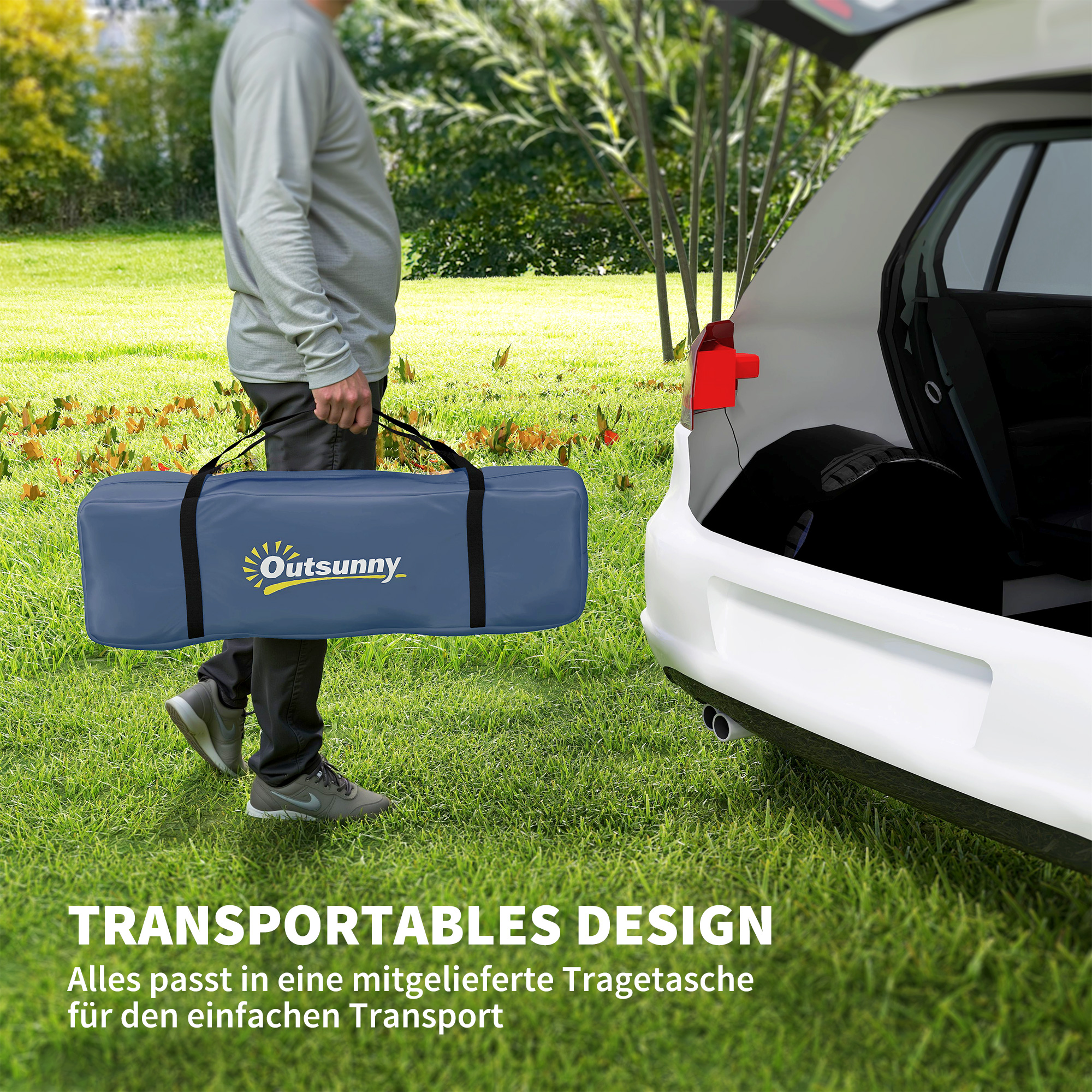 Campingzelt für 4 Personen, wasserdicht Tunnelzelt mit 2 Türen Haken Packtasche 3,45 x 2,4 x 1,3 m Hellblau