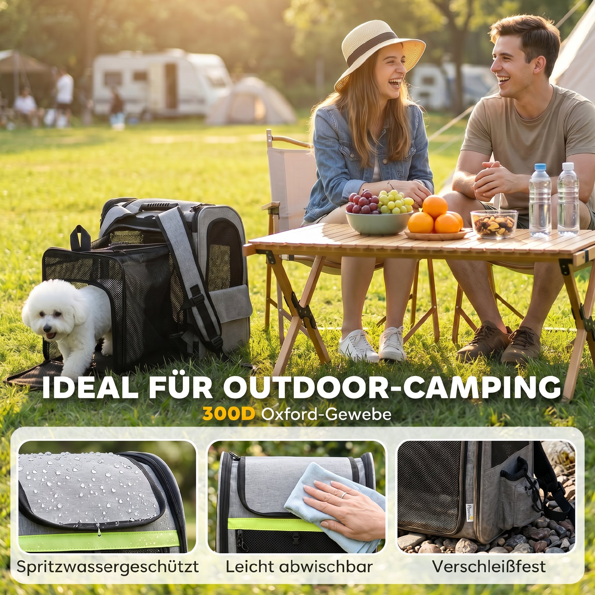 Hundebox erweiterbar Transportbox Hund mit 5 Taschen reflektierendem Streifen für Hunde bis 10 kg 33,5x28x42cm Hellgrau