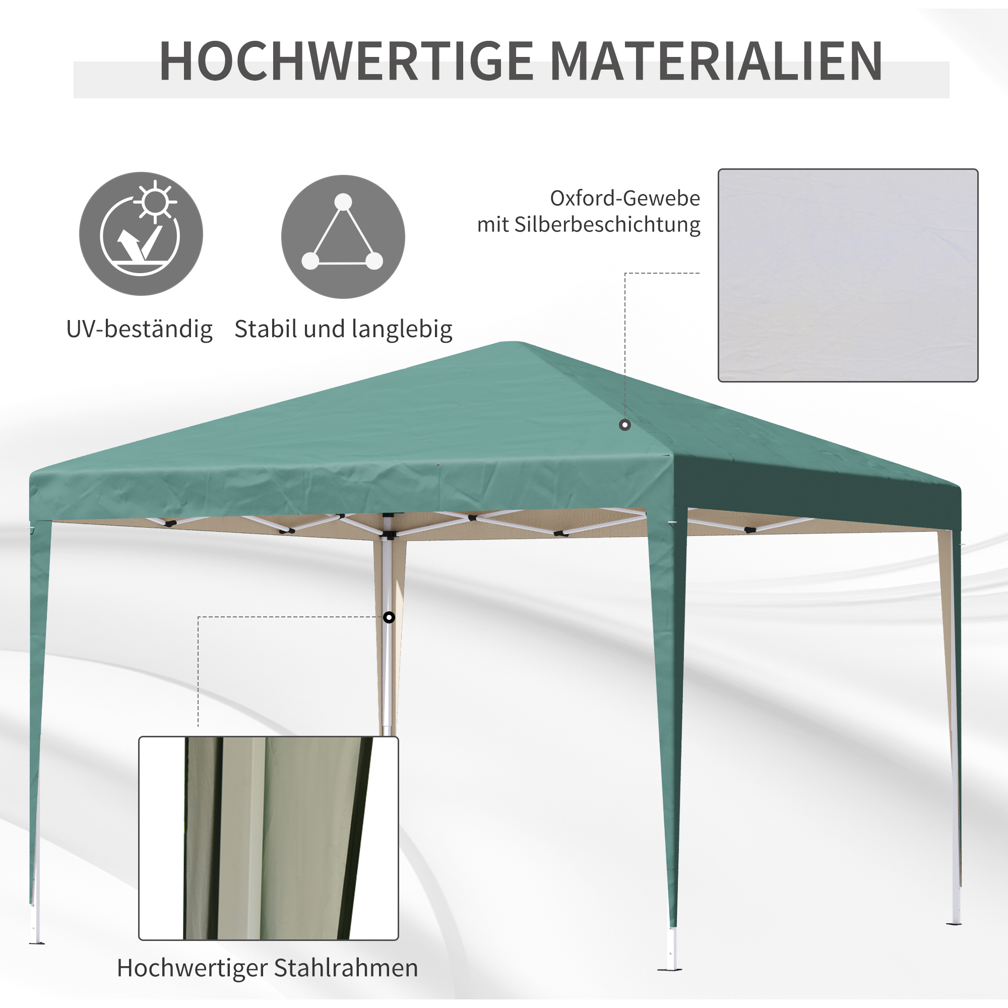 Pavillon, 2,95 x 2,95 m Pop-Up-Faltpavillon, Gartenpavillon, Partyzelt, UV-Schutz, Stahl+Oxfordstoff, Grün