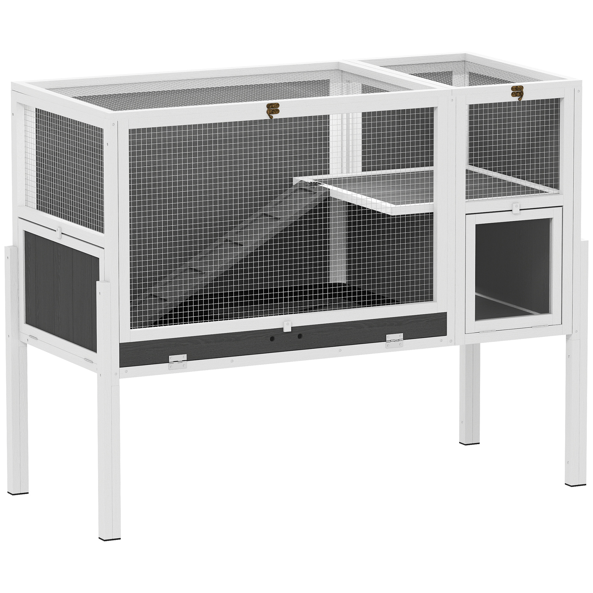 Kleintierstall für Zwerghamster, Kaninchen, Meerschweinchen, mit Zubehör, erhöhtes Design, Holz, Metall, Grau