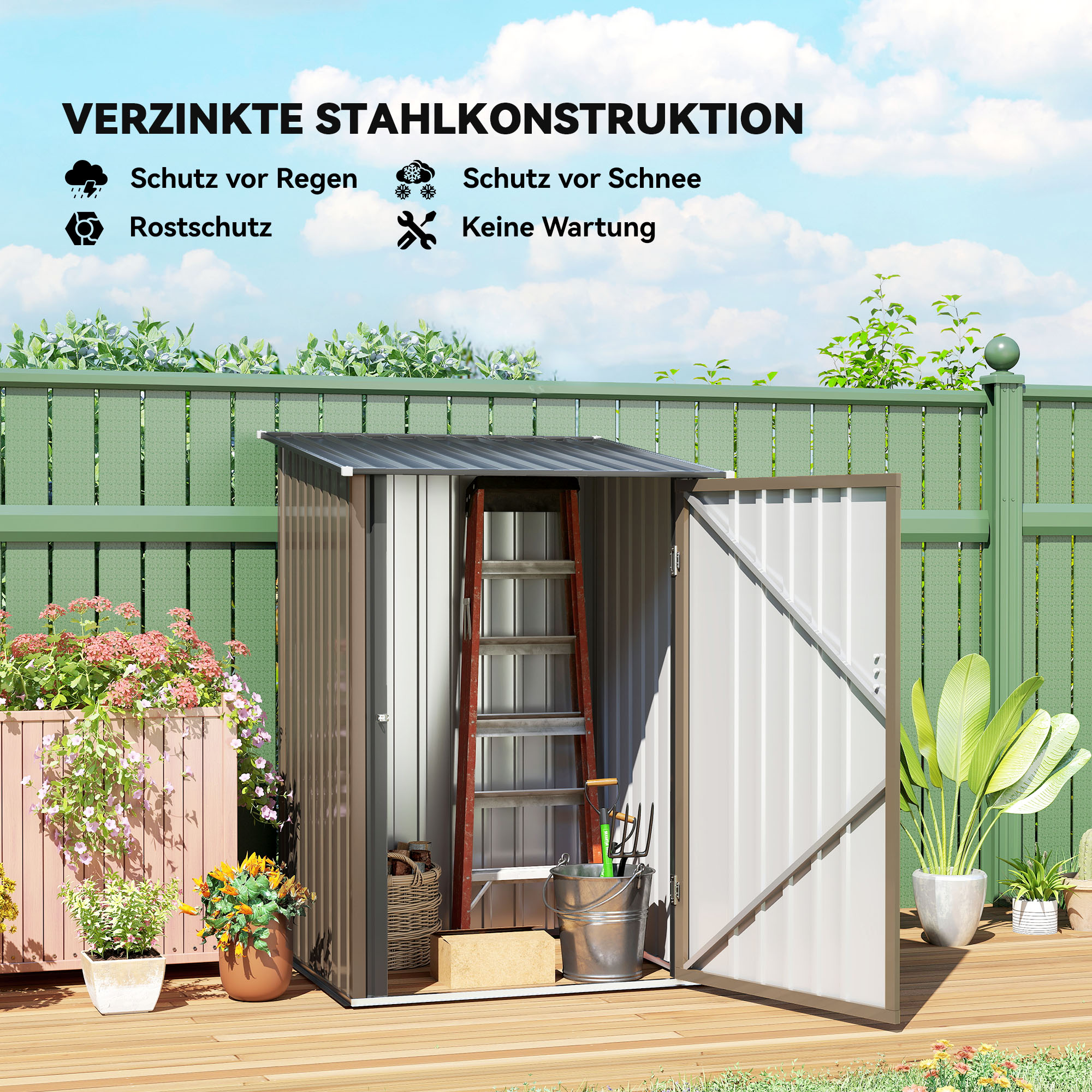 Geräteschuppen aus Stahl 100 x 103 x 160cm Braun
