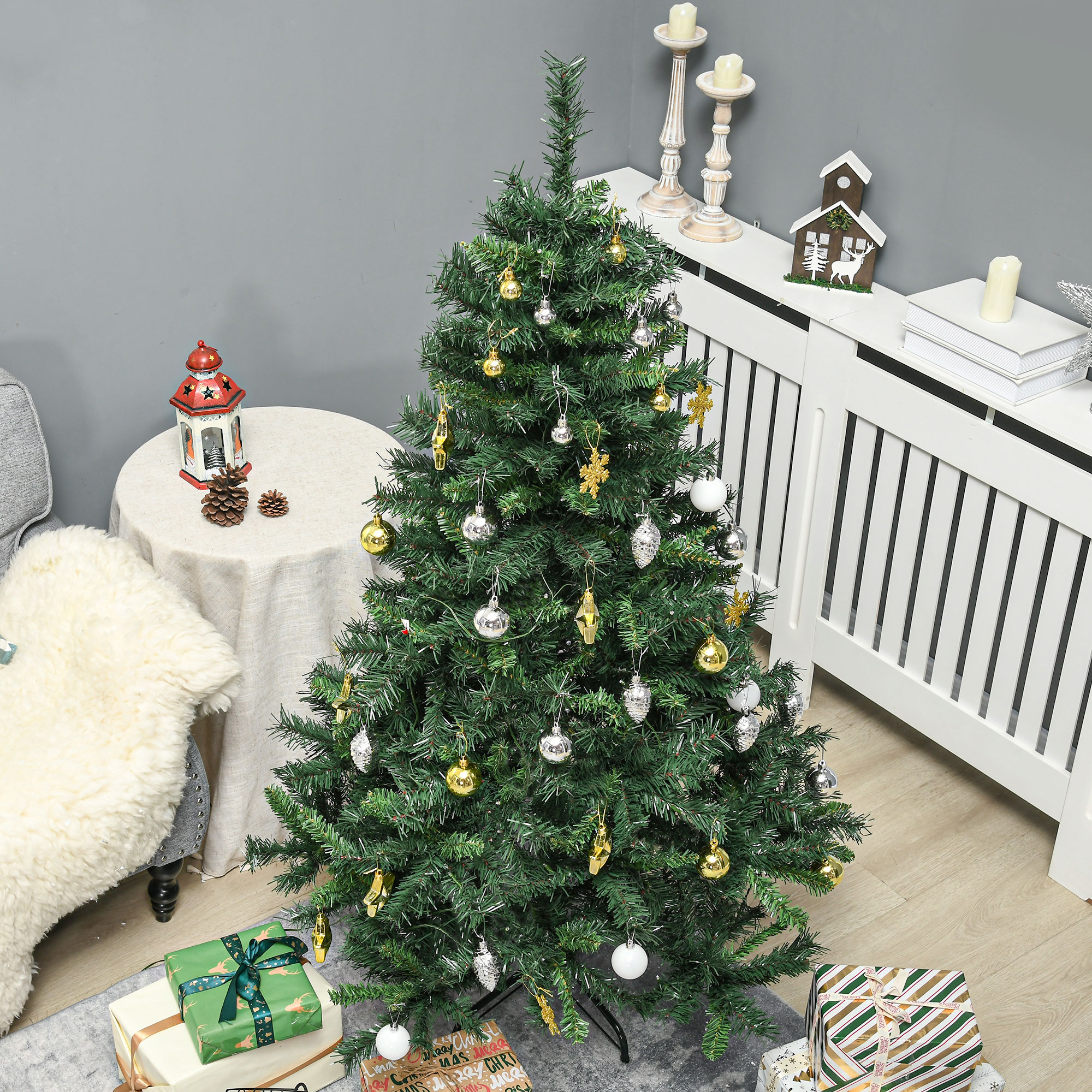 Weihnachtsbaum Christbaum künstlicher Weihnachtsbaum, inkl, Schmuck  95 cm x 95 cm x 150 cm, Grün