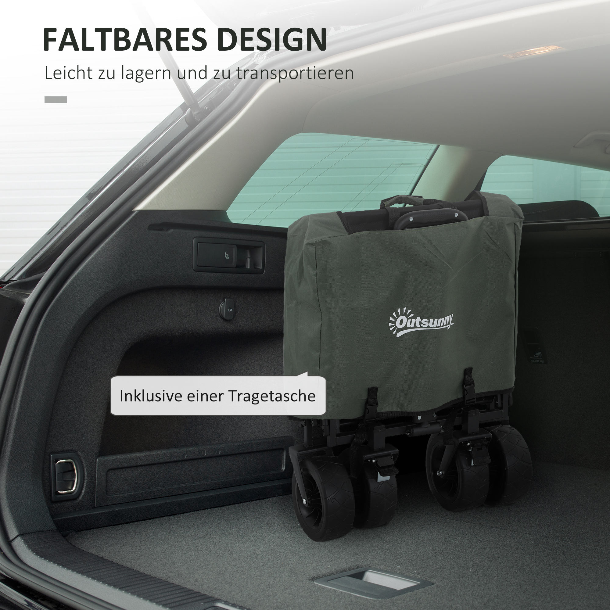 Gartenwagen 120 kg belastbar, klappbar Transportwagen mit herausnehmbare Plane, Griff, Rädern 95 Liter Grün