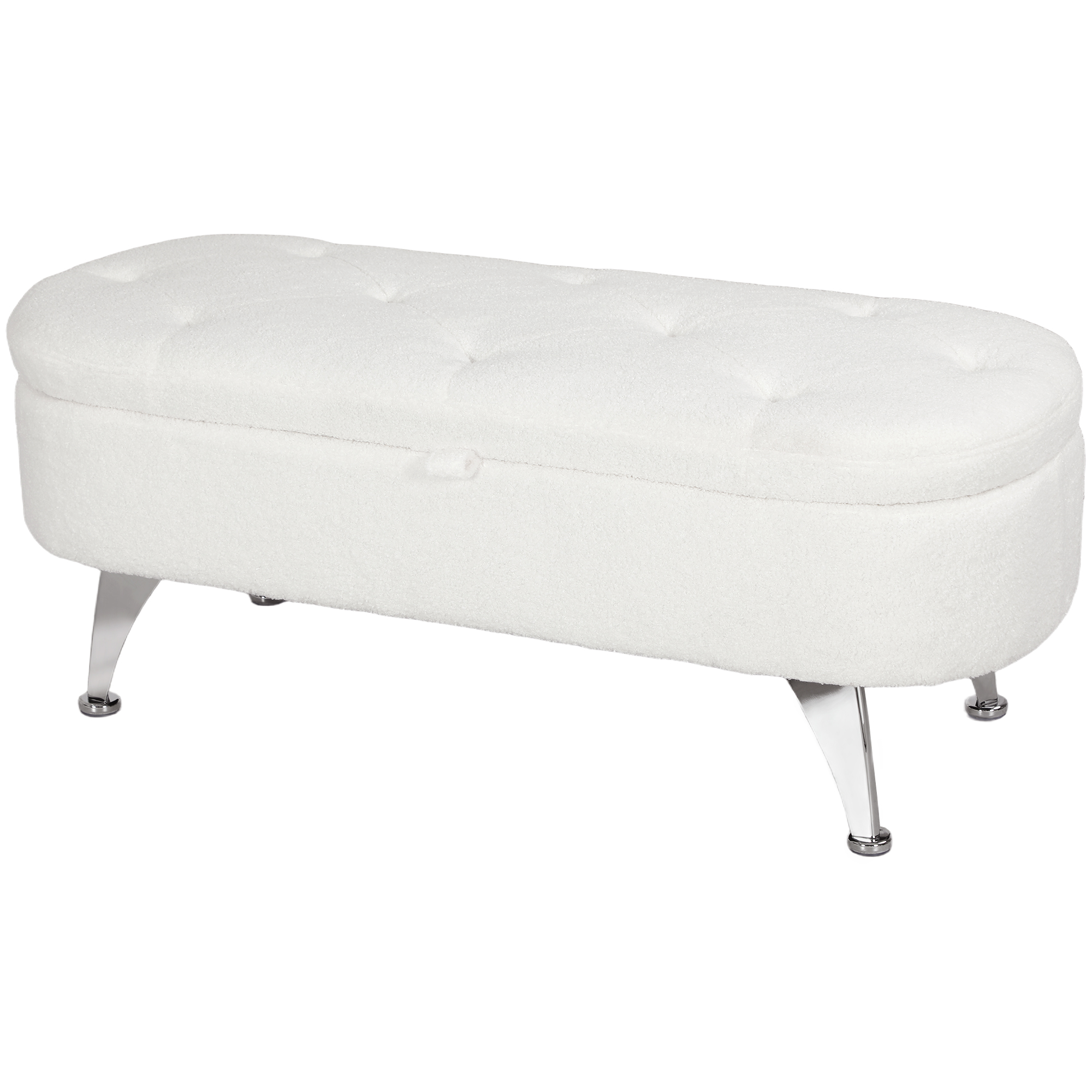 Sitzbank mit Stauraum, Deckel und Metallbeinen für Wohnzimmer, Schlafzimmer, Flur, Weiß