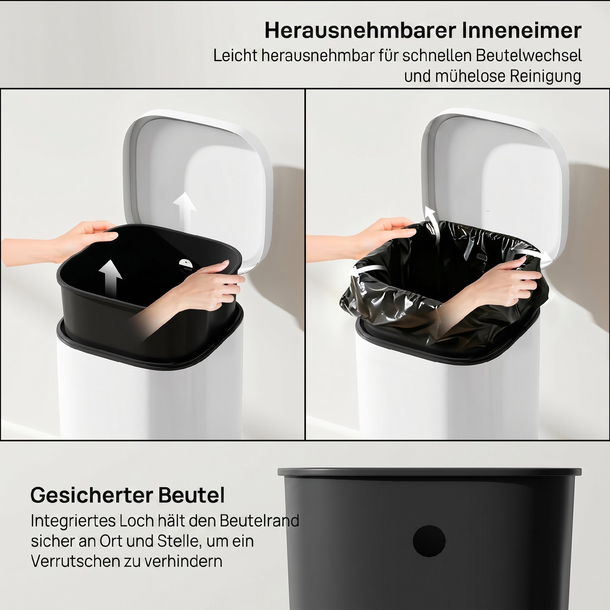 30L Küchenmülleimer Pedaleimer mit Deckel, Soft-Close- und Offenhalte-Funktion für Küche, Zuhause