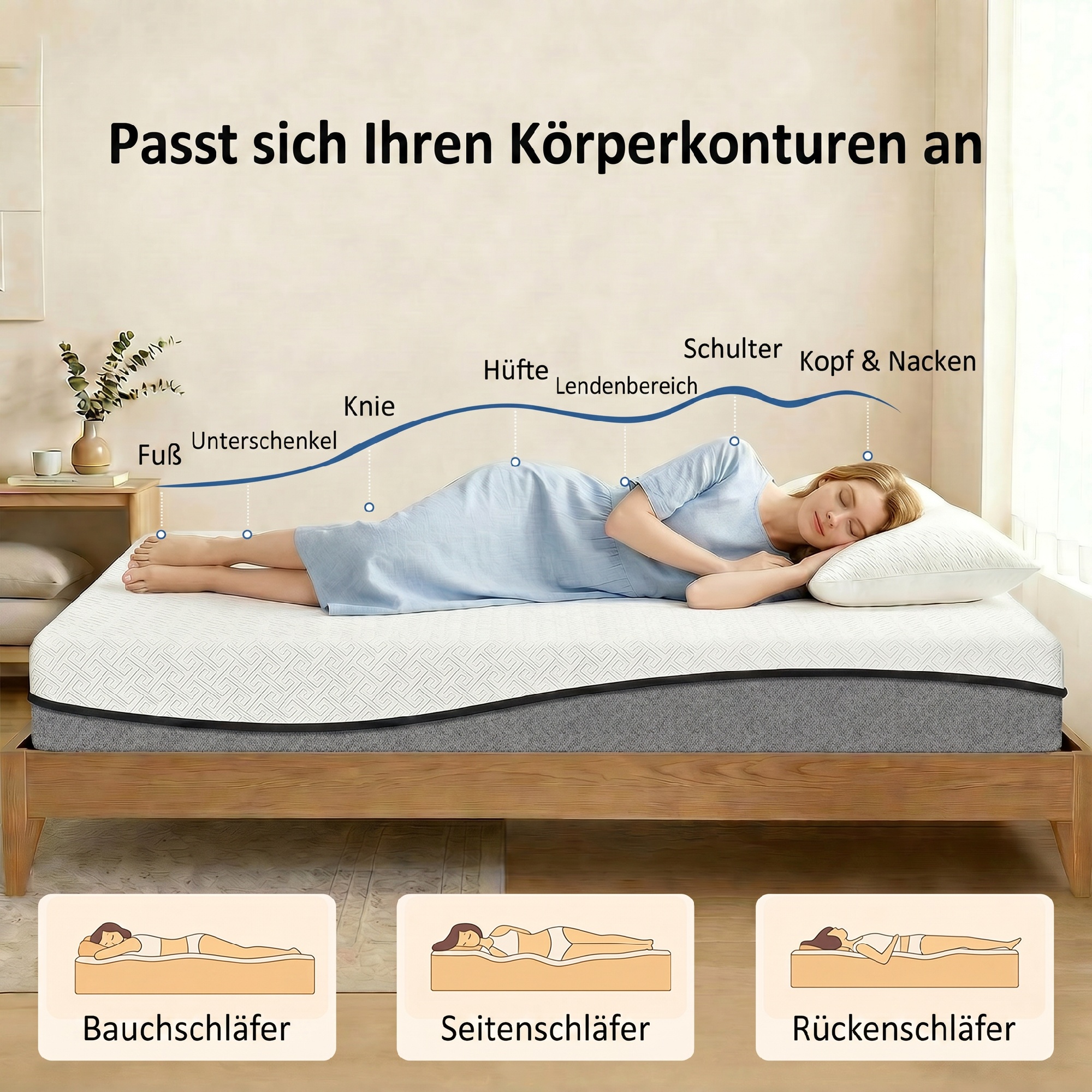 Matratze 140x200cm H3 mittelfest 20 cm Höhe Ergonomisch, Atmungsaktiv  aus Gel-Memory-Schaumstoff, Öko-Tex & CertiPUR