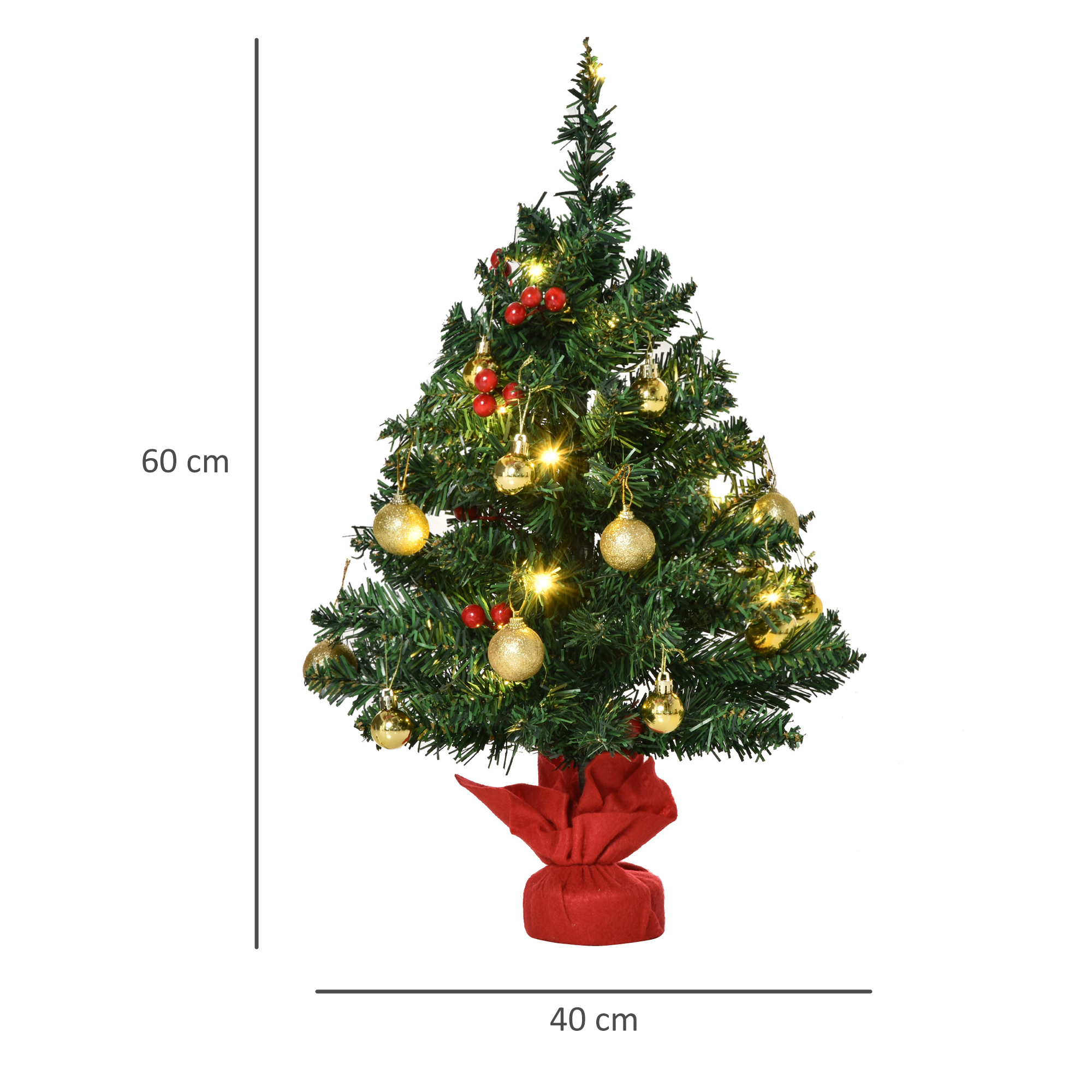 Mini-Weihnachtsbaum Weihnachtsdekoration Weihnachtsdeko, inkl, Weihnachtskugeln und LED-Lichter 60 cm, Mehrfarbig