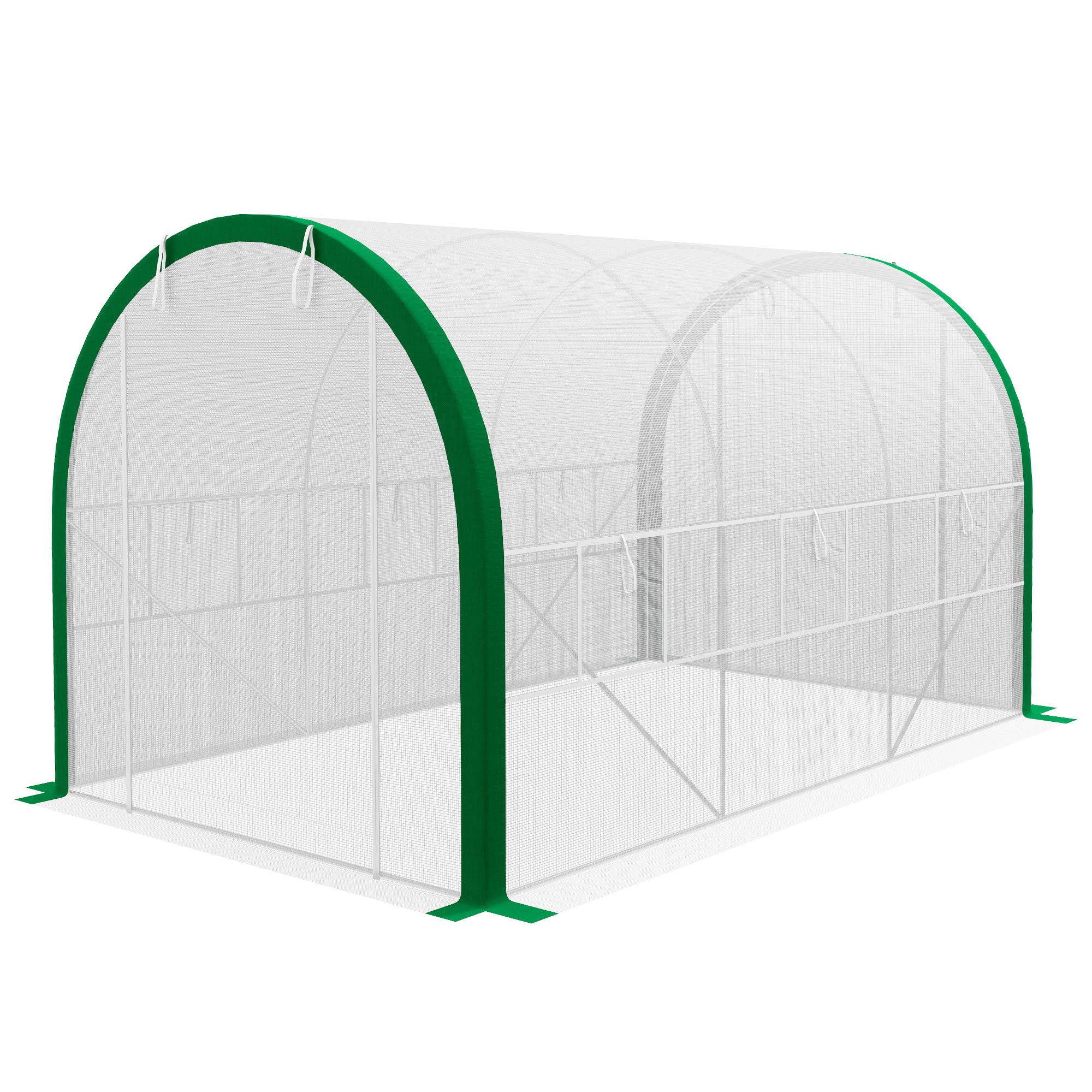 Tunnel-Gewächshaus, Treibhaus, Reißverschlusstüren, Netzfenster, Metallrahmen, 3,5 x 2 x 2m, Weiß
