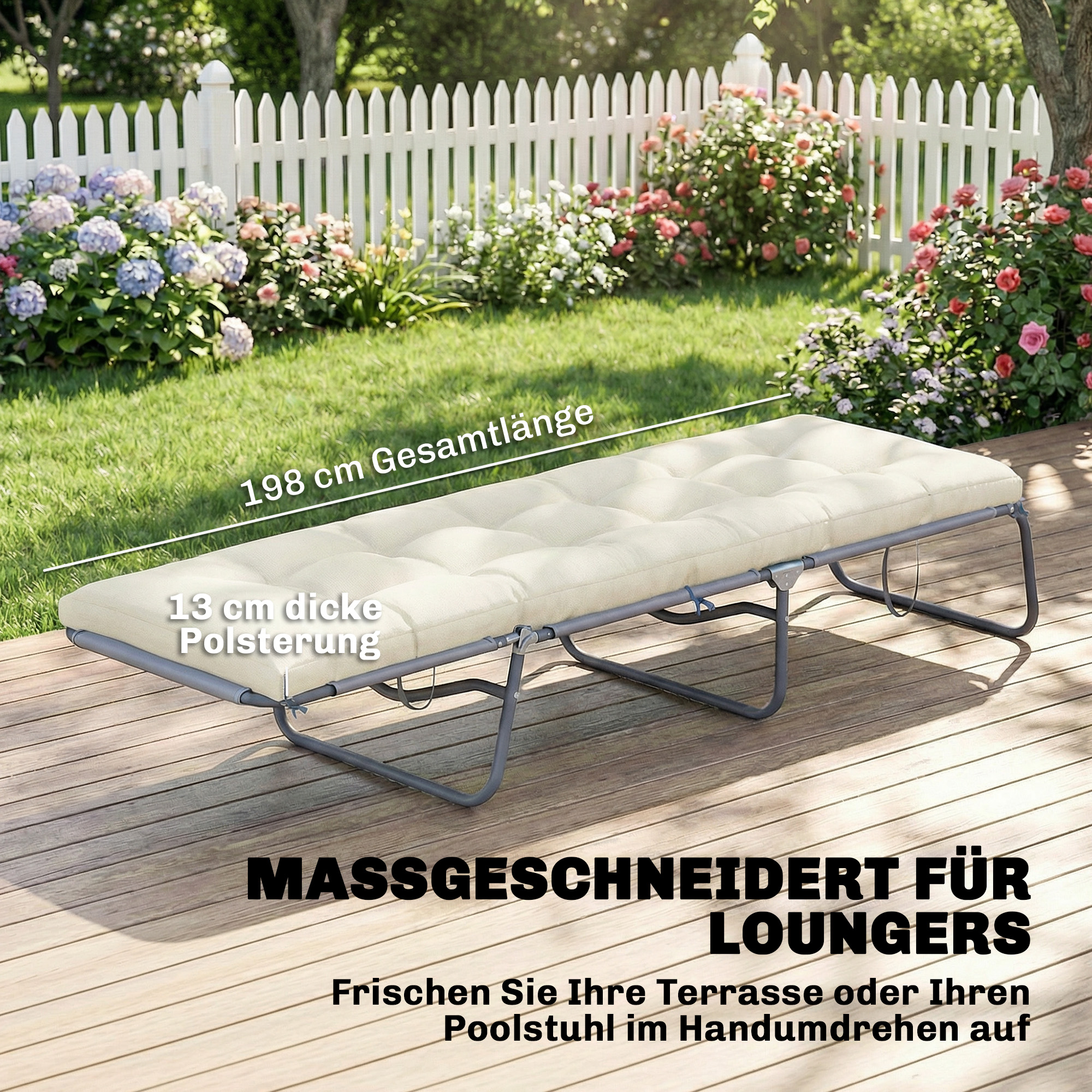 Palettenkissen Abnehmbar Sitzkissen mit Befestigungsbändern Palettenpolster für die meisten Liegen 198x65x13cm Beige