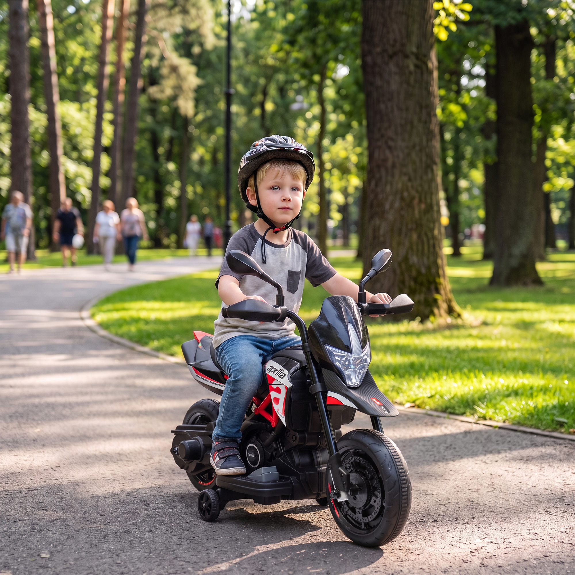 Elektro Motorrad Kinder APRILIA 6 V Elektromotorrad mit Lithium Akku 25W Motor 30° Lenkbegrenzung abnehmbar Stützrädern