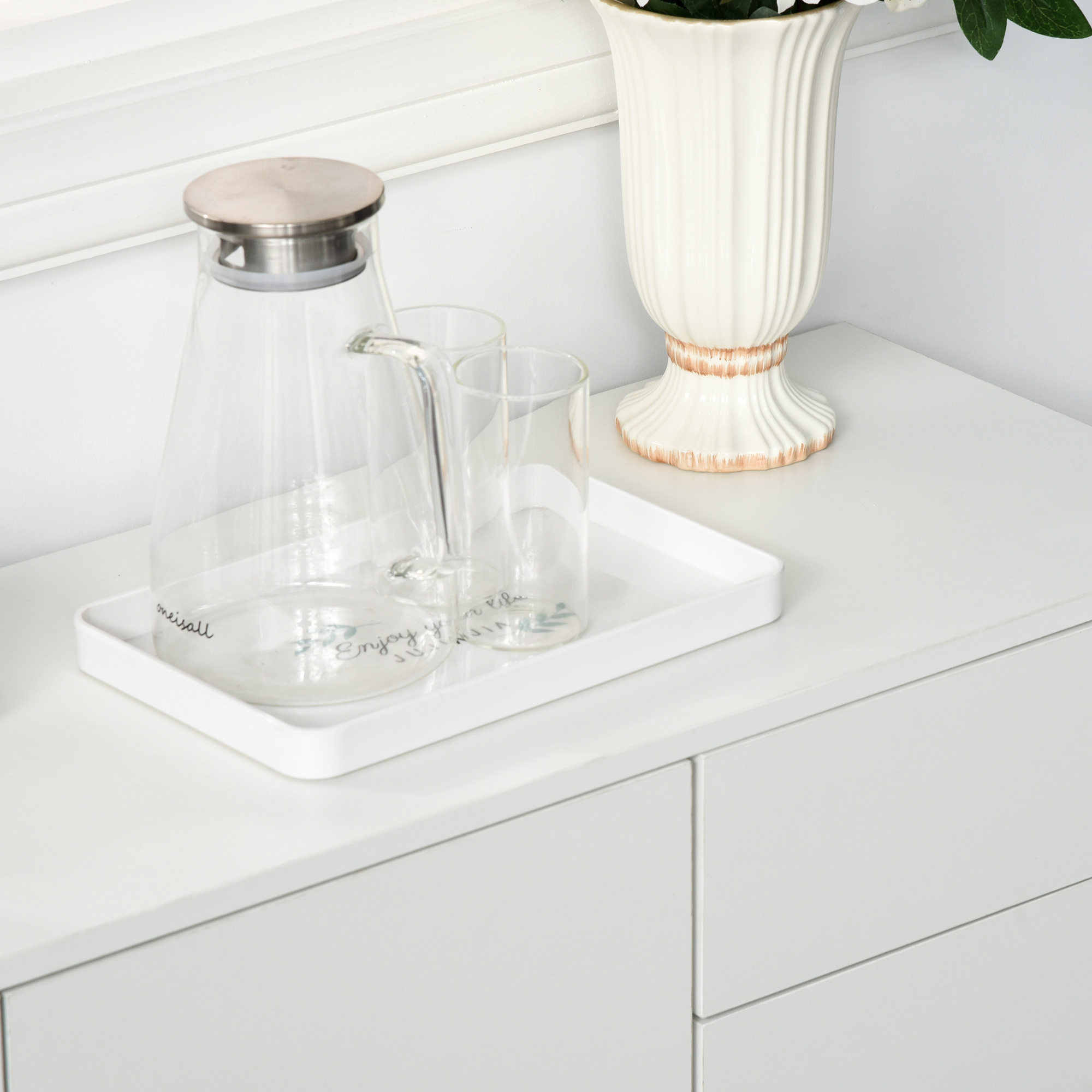 Sideboard Kommode Anrichte, 2 Schubladen, Push-Click, 117 cm x 36 cm x 74 cm, Weiß