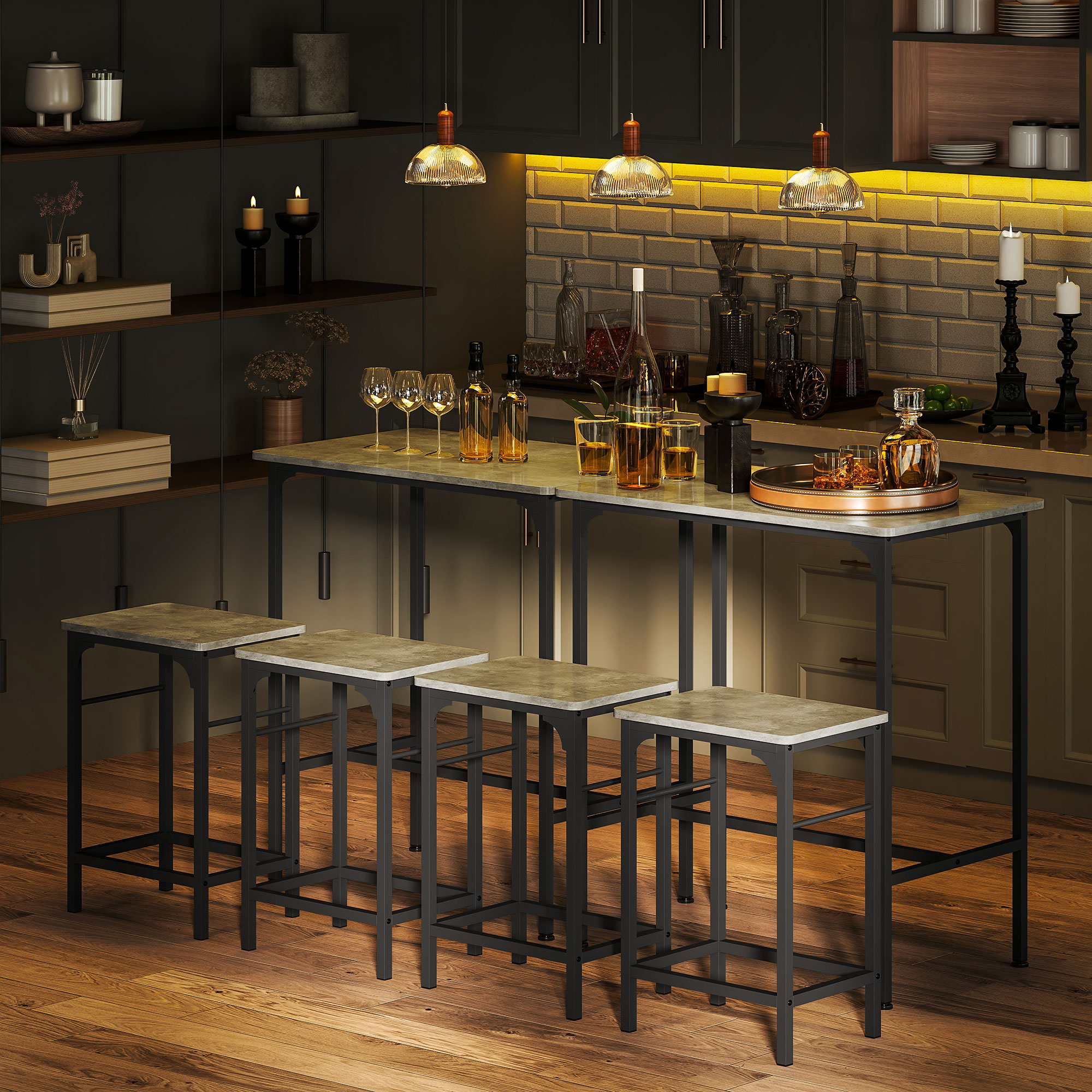 Bartisch Set Bartisch mit Barhocker-Set Esstisch mit 2 Stühlen mit Rutschfestem Fußpolster Grau