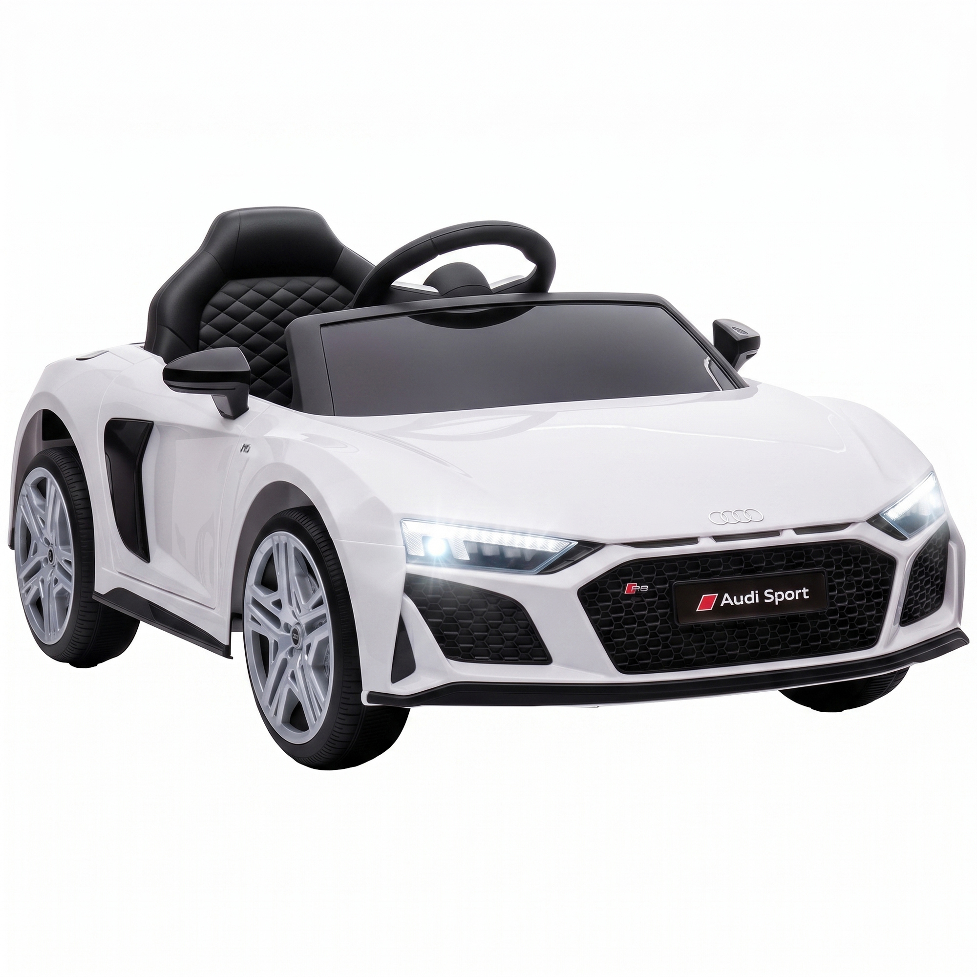 Kinder Elektroauto 12V Kinderauto mit Fernbedienung Lithium-Akku 2 Motor Sanftanlauf Hinterradfederung Weiß