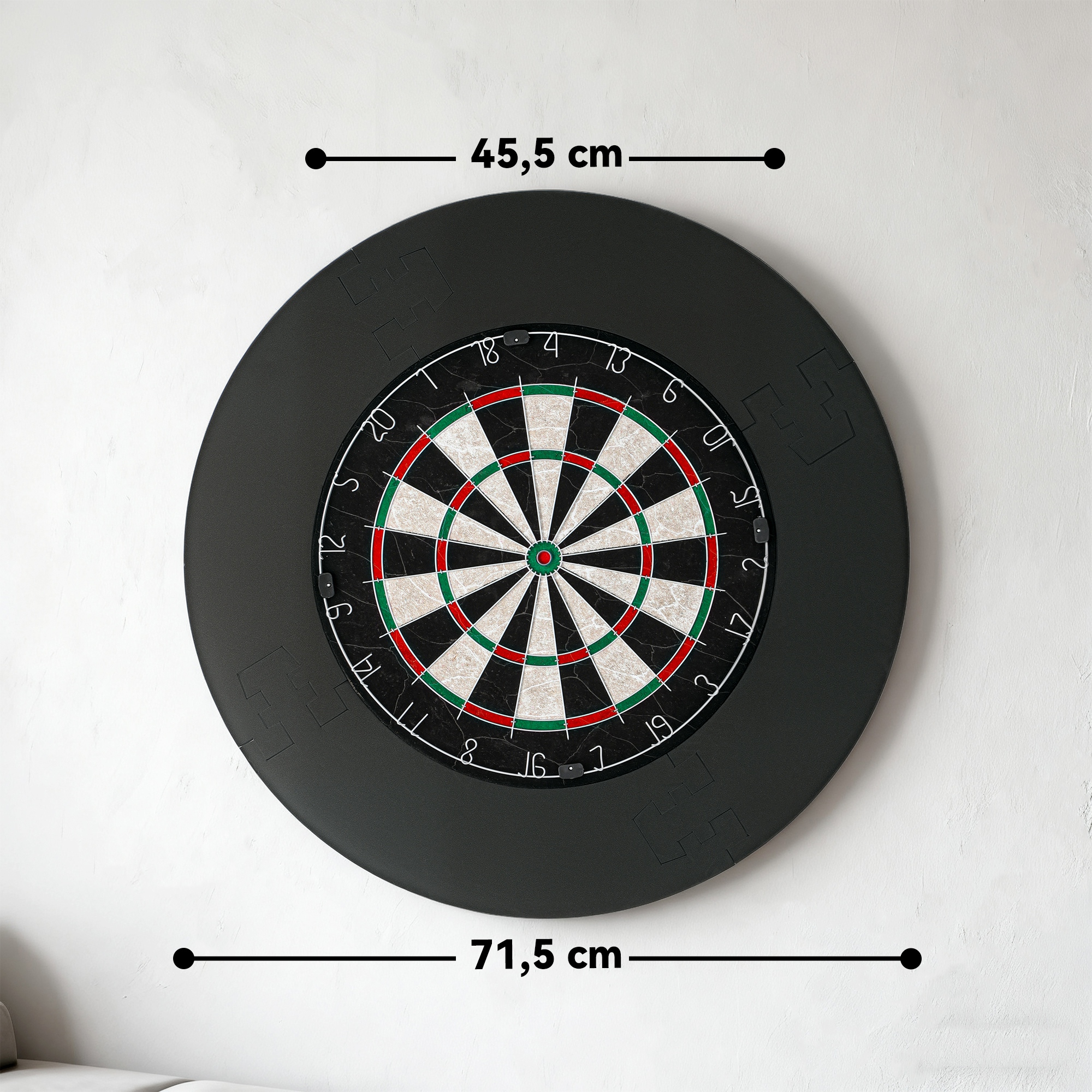 Dartscheibe Dartboard-Set mit Schutzring, 6 Dartpfeile mit Stahlspitzen, Sisal, Kunststoff, Schwarz
