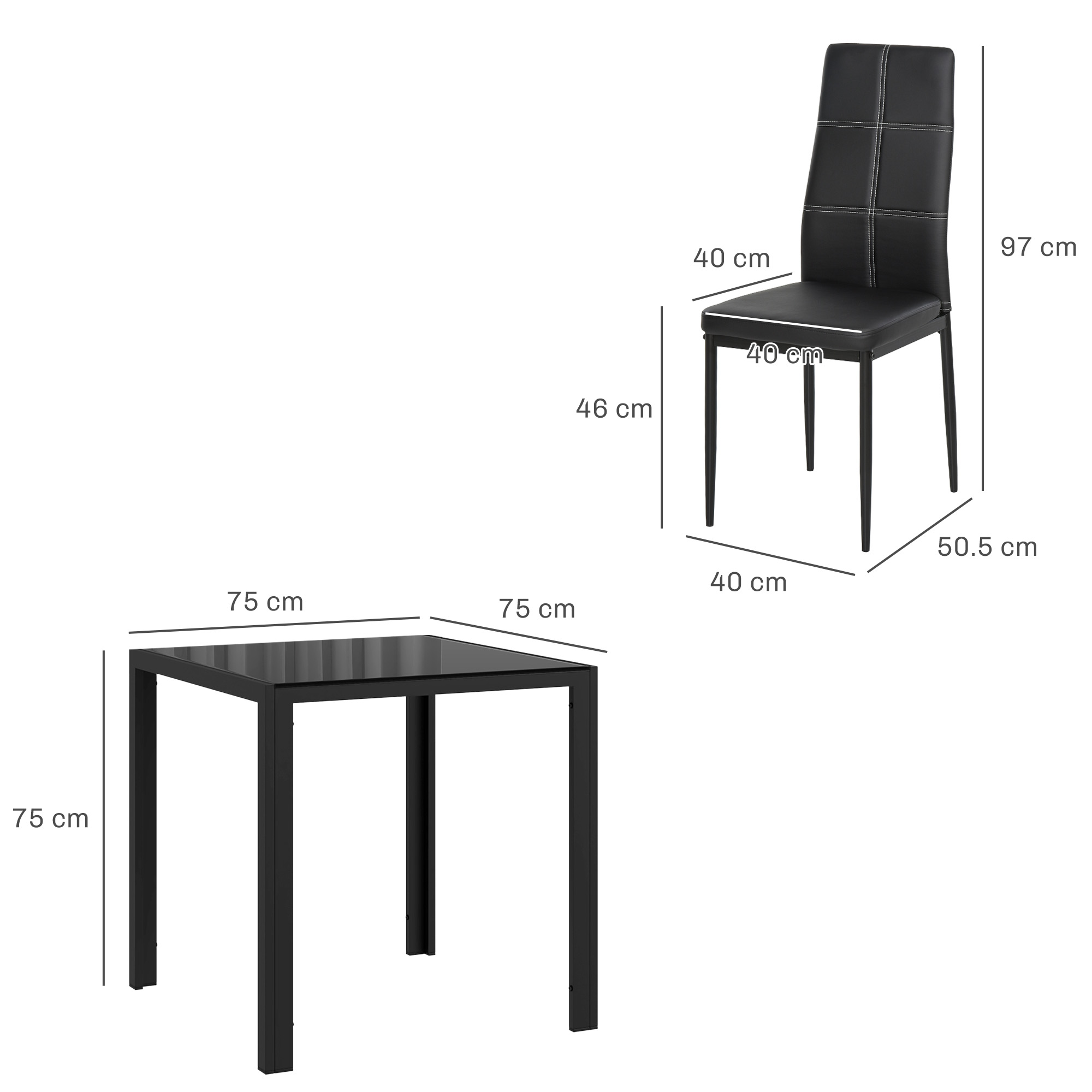 Essgruppe Esstisch mit 2 Stühlen Platzsparend Esszimmergruppe Sitzgruppe Schwarz