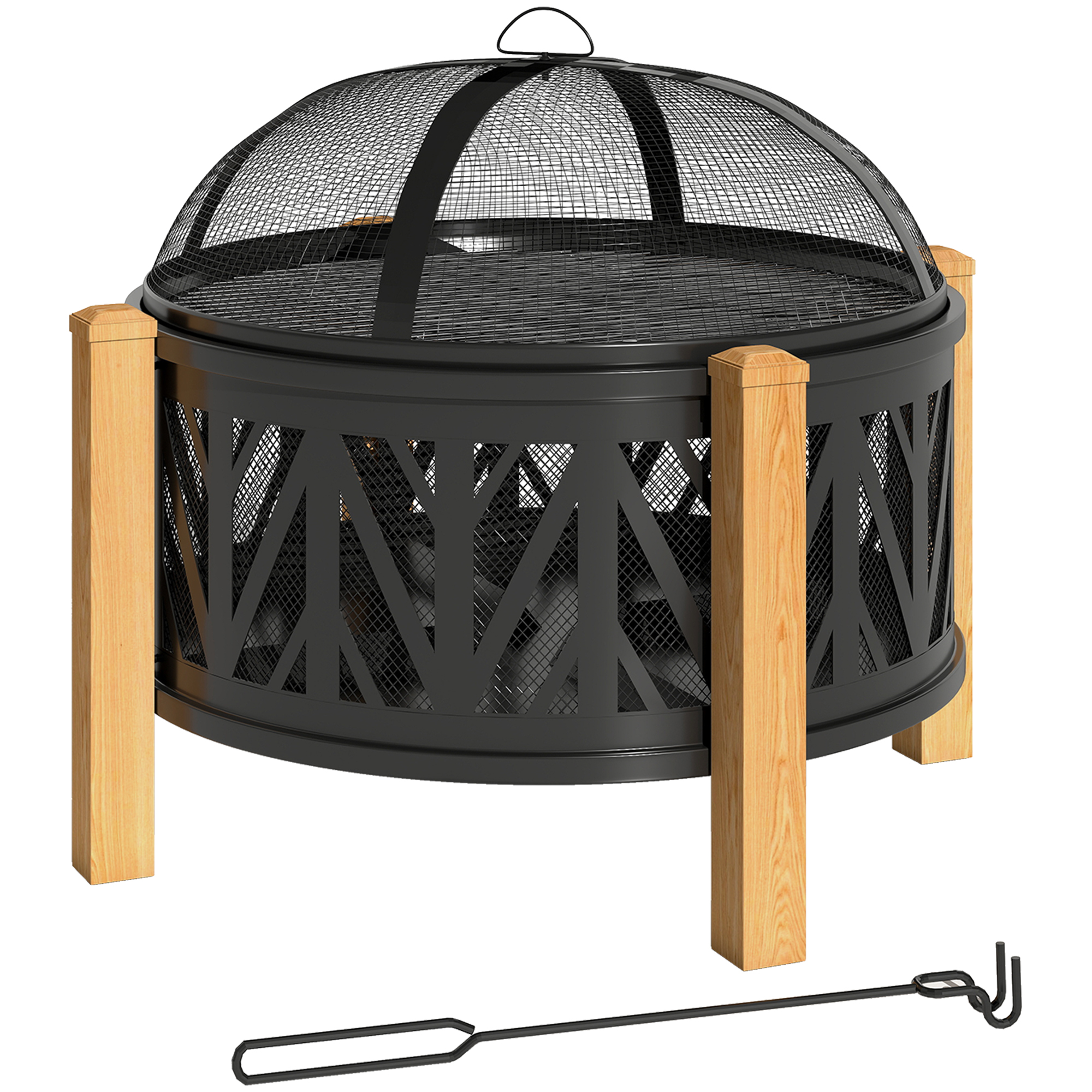 2-in-1 Feuerschale Ø75 x 58 cm Feuerstelle mit Funkenschutz Schürhaken Grillrost Schwarz