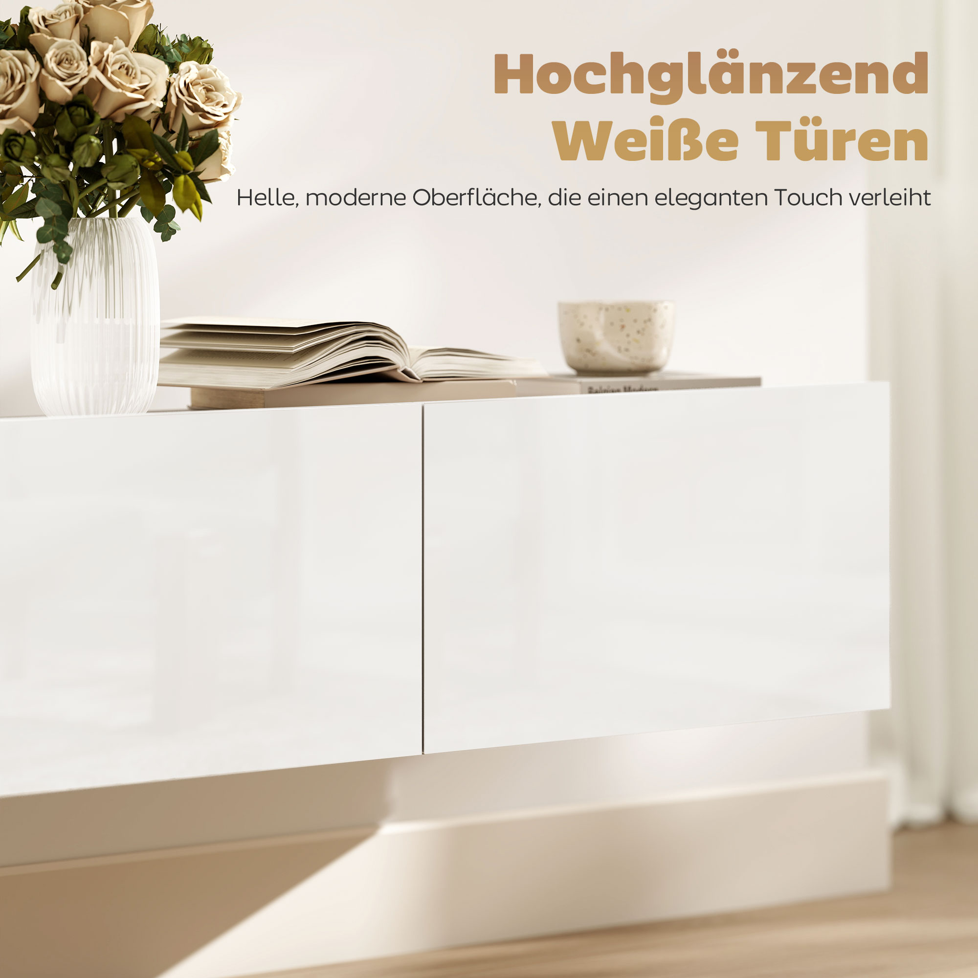 schwebender TV-Schrank, Wandmontage, 3 Schubladen, viel Stauraum, 180 cm, Weiß