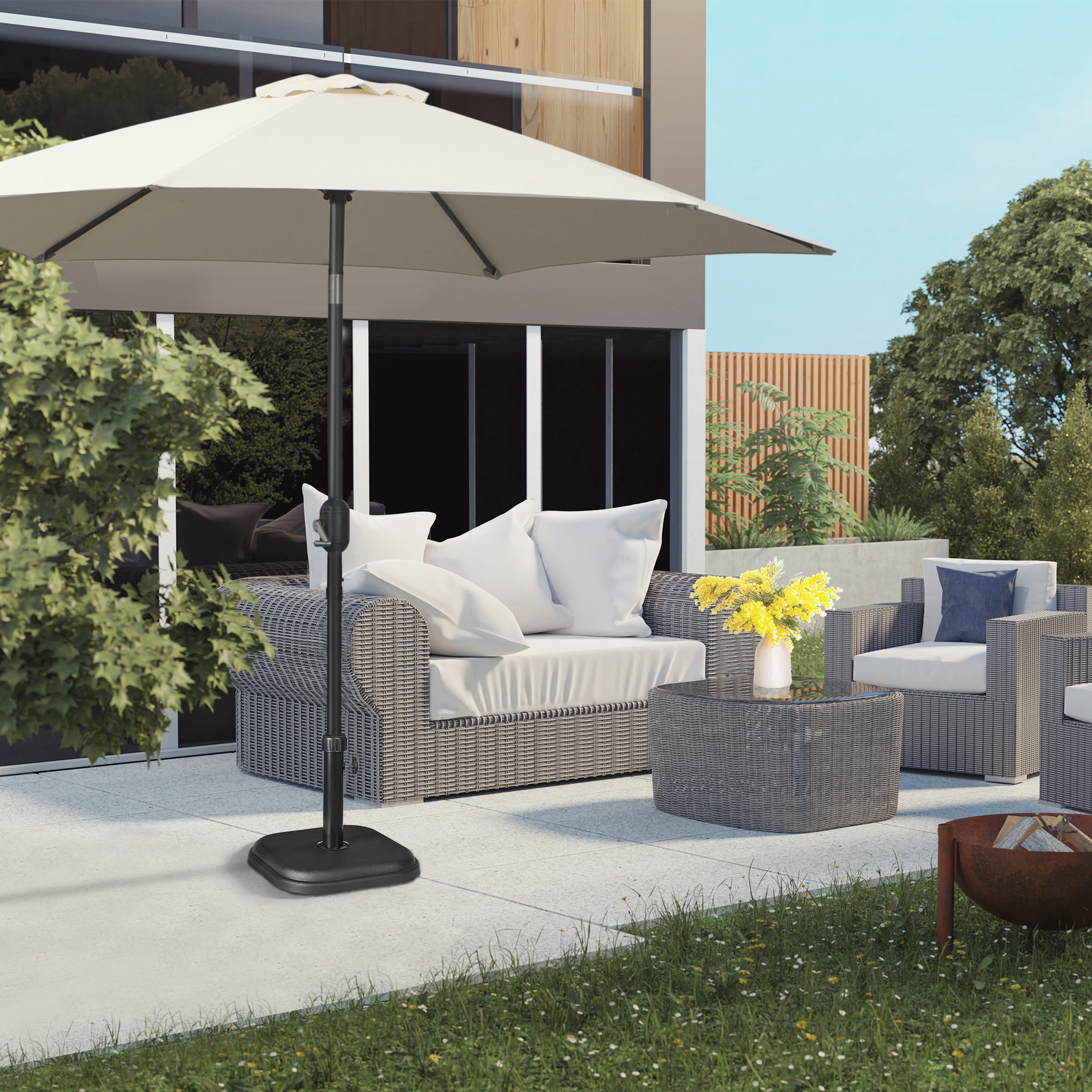 Sonnenschirmständer aus Beton 11kg Quadratisch Schirmständer für Sonnenschirm 32-38mm Rohrdurchmesser Schwarz