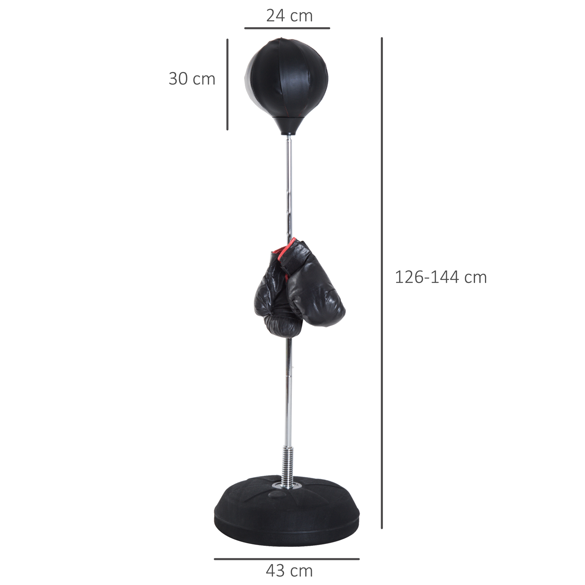 Box-Set mit Punchingball, höhenverstellbar, inkl. Boxhandschuhe, 126-144cm, Schwarz