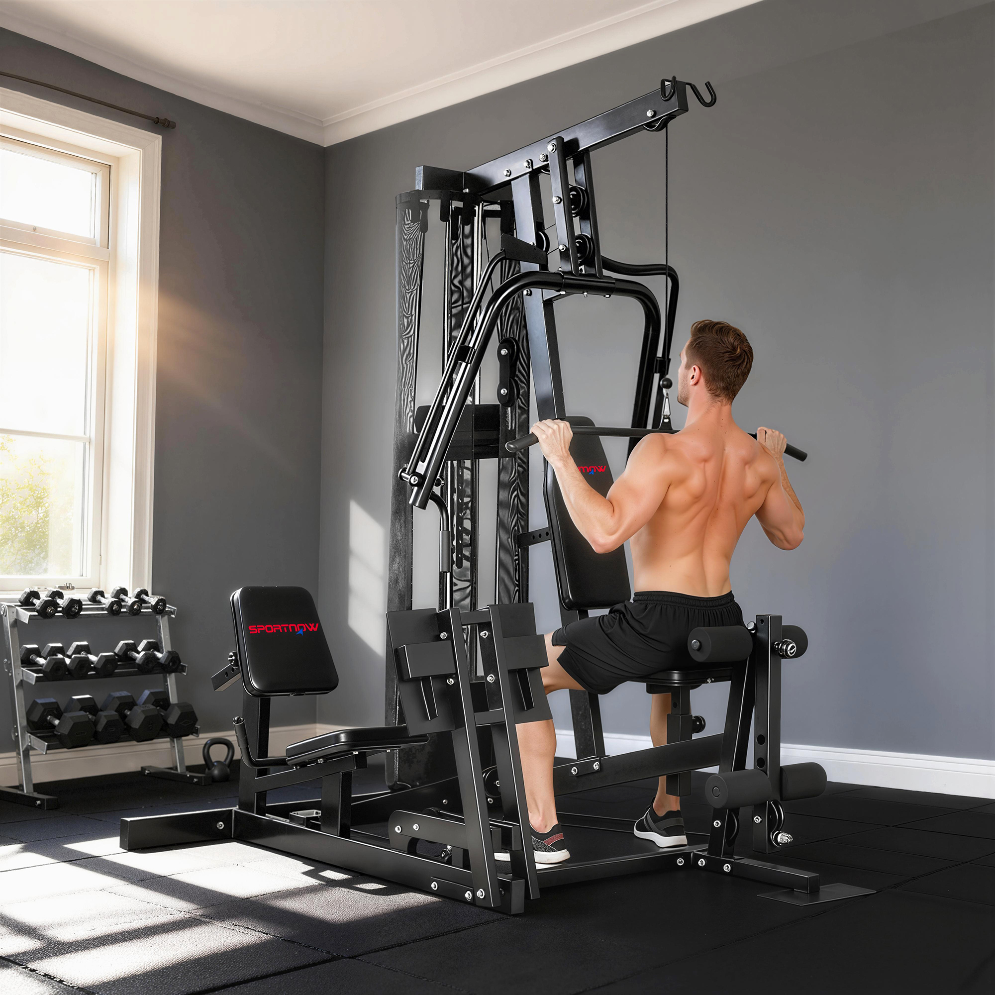 Kraftstation Fitnessstation mit Latzug Butterflystange 65kg Gewichten Seil bis zu 120kg