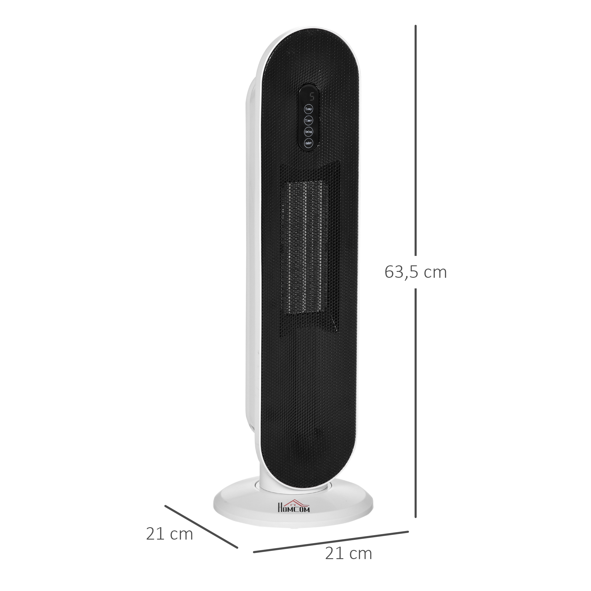 Heizlüfter 24h Stunden-Timer 2000W  2 Modi Oszillation Metall Weiß + Schwarz