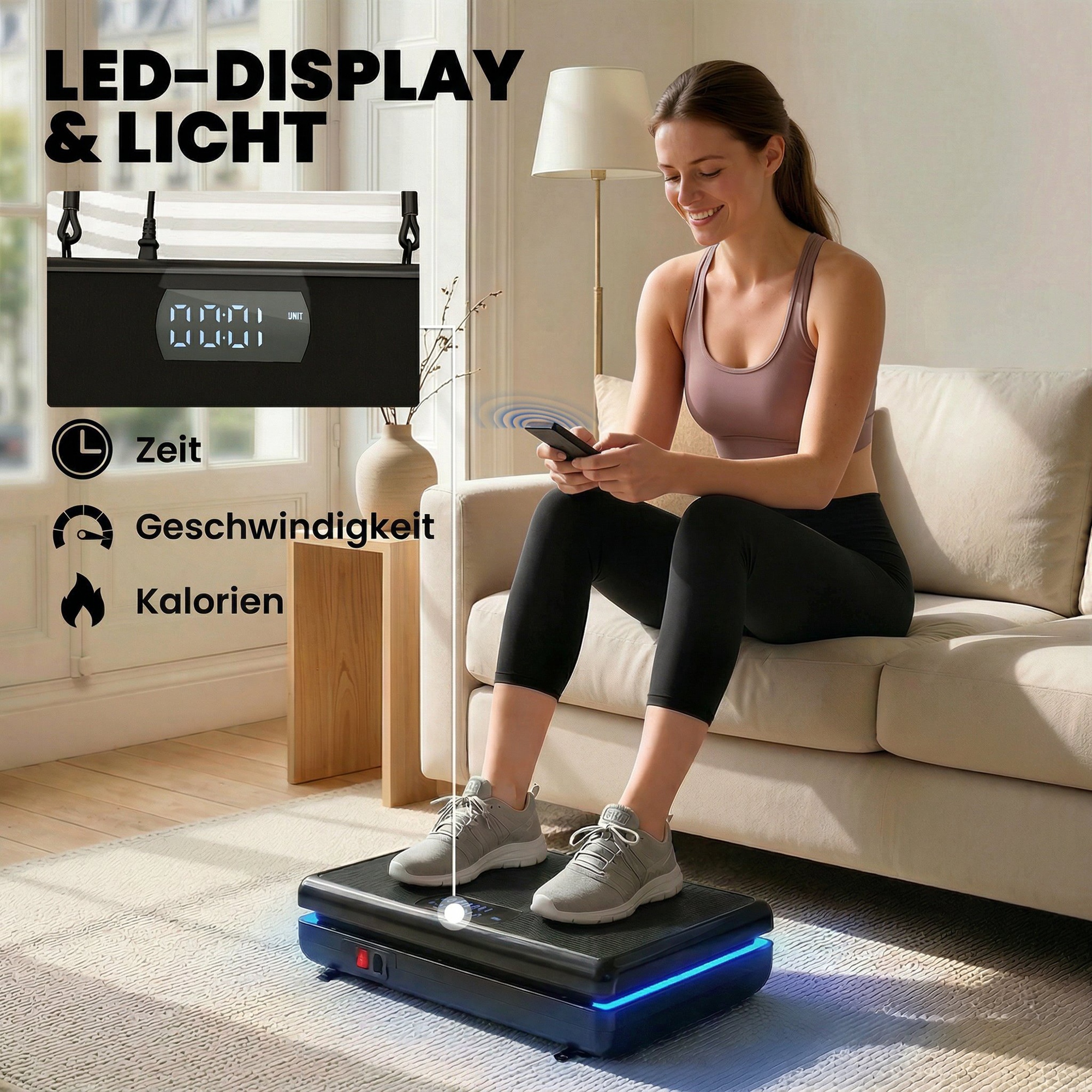 Vibrationsplatte Rüttelplatte mit 120 Intensitätsstufen 5 Vorprogramm LED-Lichtern Widerstandsbänder Rutschfest