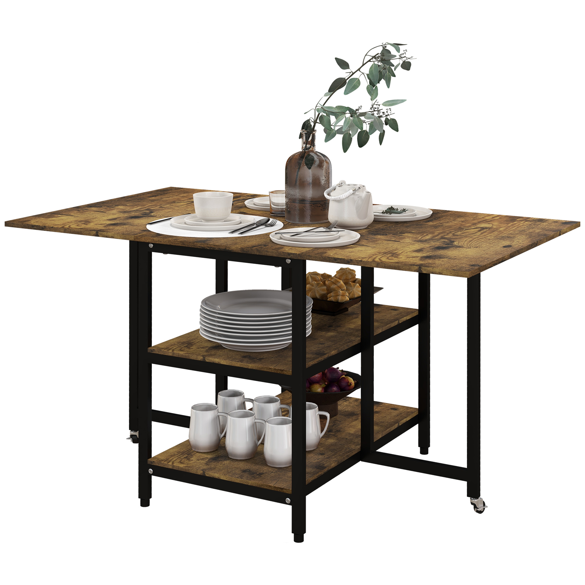 Esstisch Klapptisch klappbarer Esstisch, Industriedesign, 140 cm x 80 cm x 75 cm, Braun + Schwarz
