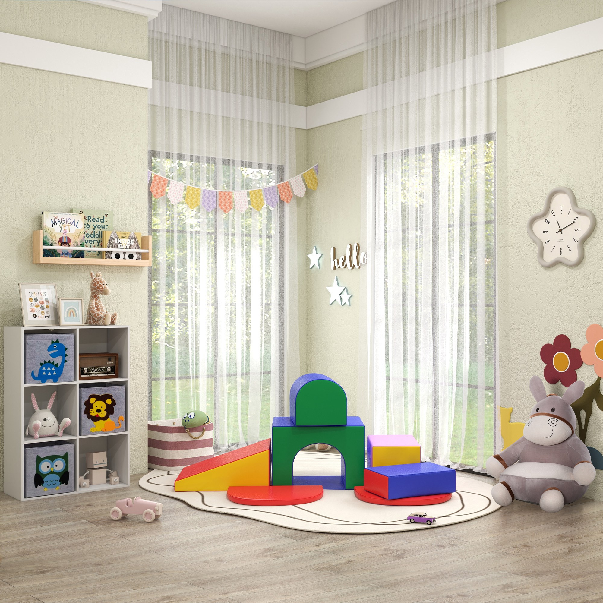 Saftbaustein-Set für Kinder, Schaumstoffblöcke, Quadrat, Treppe, Rampe, Kunstleder, Mehrfarbig