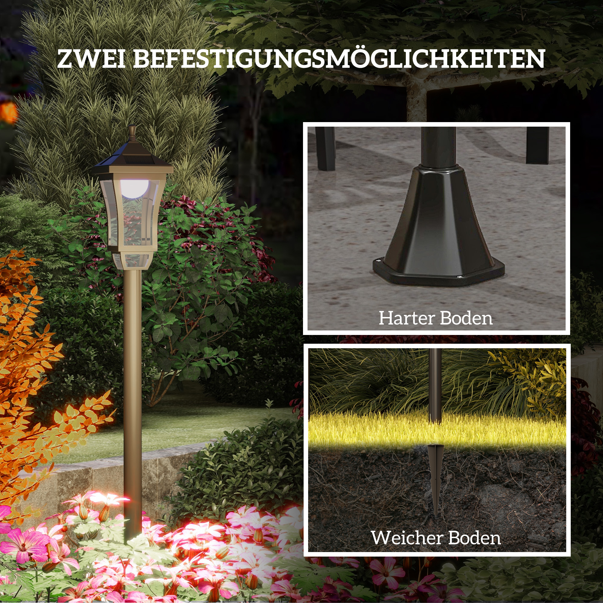 Solar Gartenlaterne 127 cm Gartenlampe mit Kaltweiß LED Licht, Lichtsensor IP44 Wasserdicht