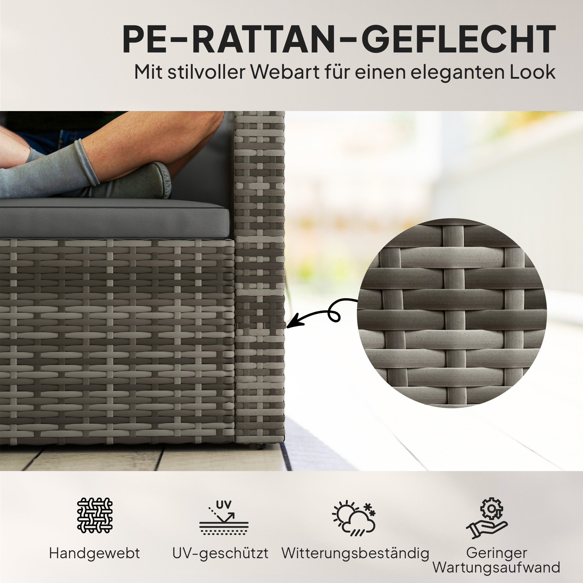 2-Sitzer Rattansofa mit Kissen Klappbar Seitentabletts Loungesofa Sitzgruppe Hellgrau