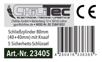Schließzylinder 80mm (40+40mm) mit Knauf / Profil-Zylinder, 5 Sicherheits-Schlüssel
