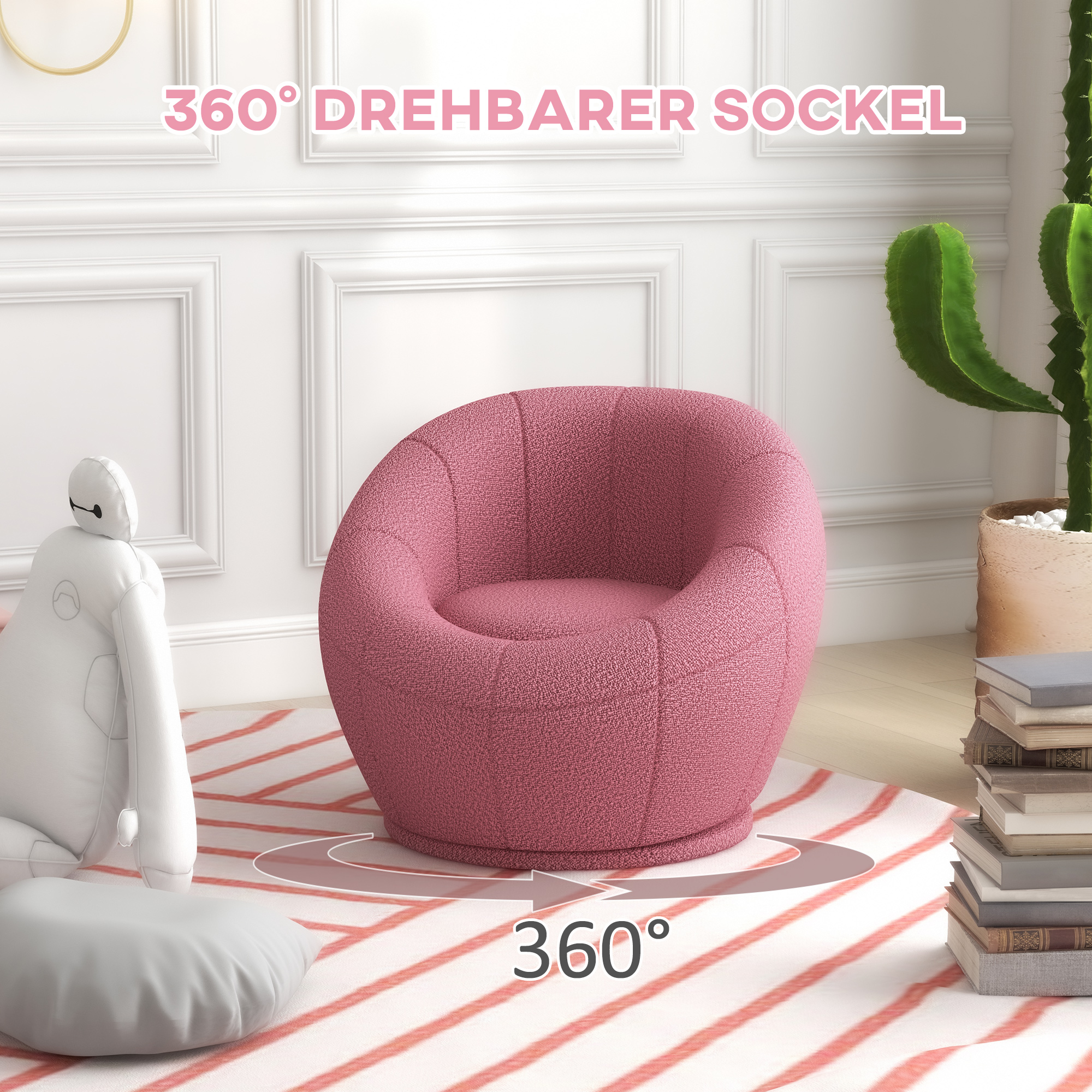 Kindersessel Kindermöbel Kinderhocker, Teddy-Fleece, 60 cm x 56 cm x 48 cm, Rosa
