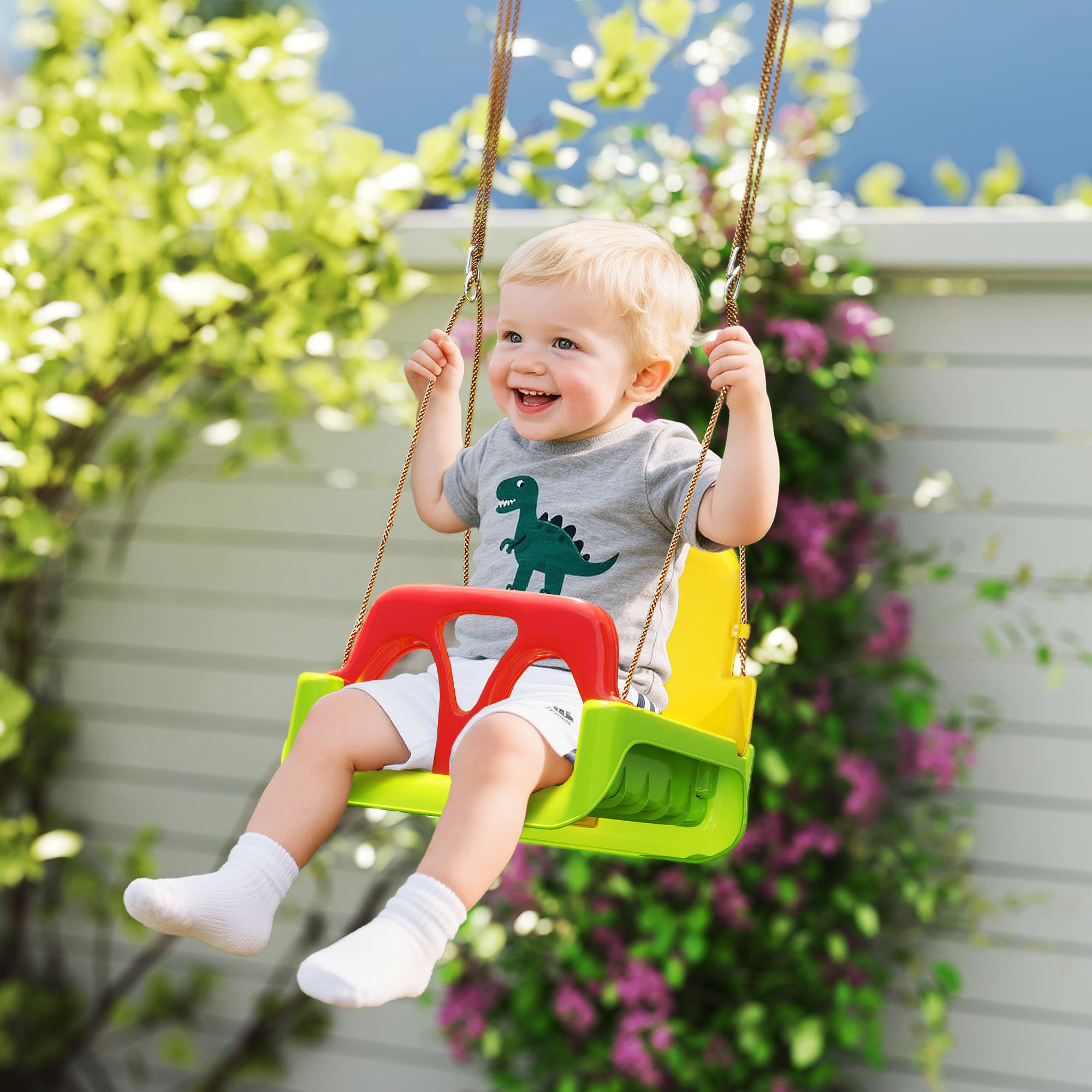 Babyschaukel 3 in 1 verstellbar Kinderschaukel mit Rückenlehne, Anschnallgurt, für Kinder von 9-36 Monaten, Grün