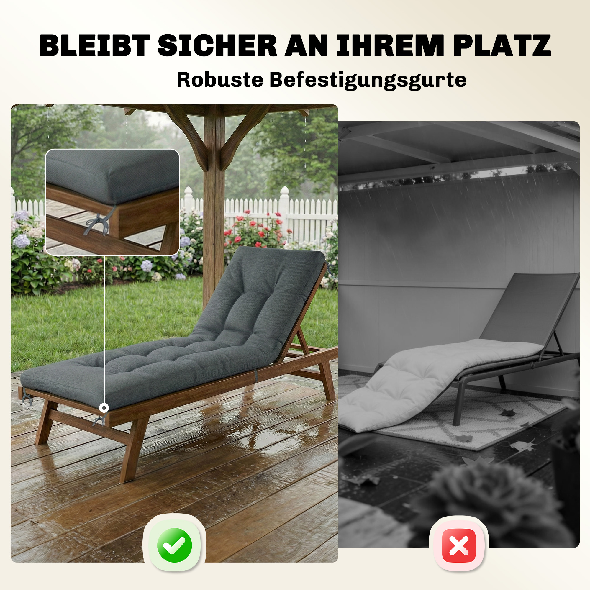 Palettenkissen Abnehmbar Sitzkissen mit Befestigungsbändern Palettenpolster für die meisten Liegen 198x65x13cm Dunkelgrau