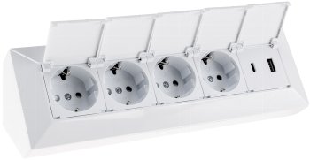 4-fach Steckdosenblock, USB-A+C, weiß / 250V~/ 16A, USB 3,1A, PD, mit Klappen