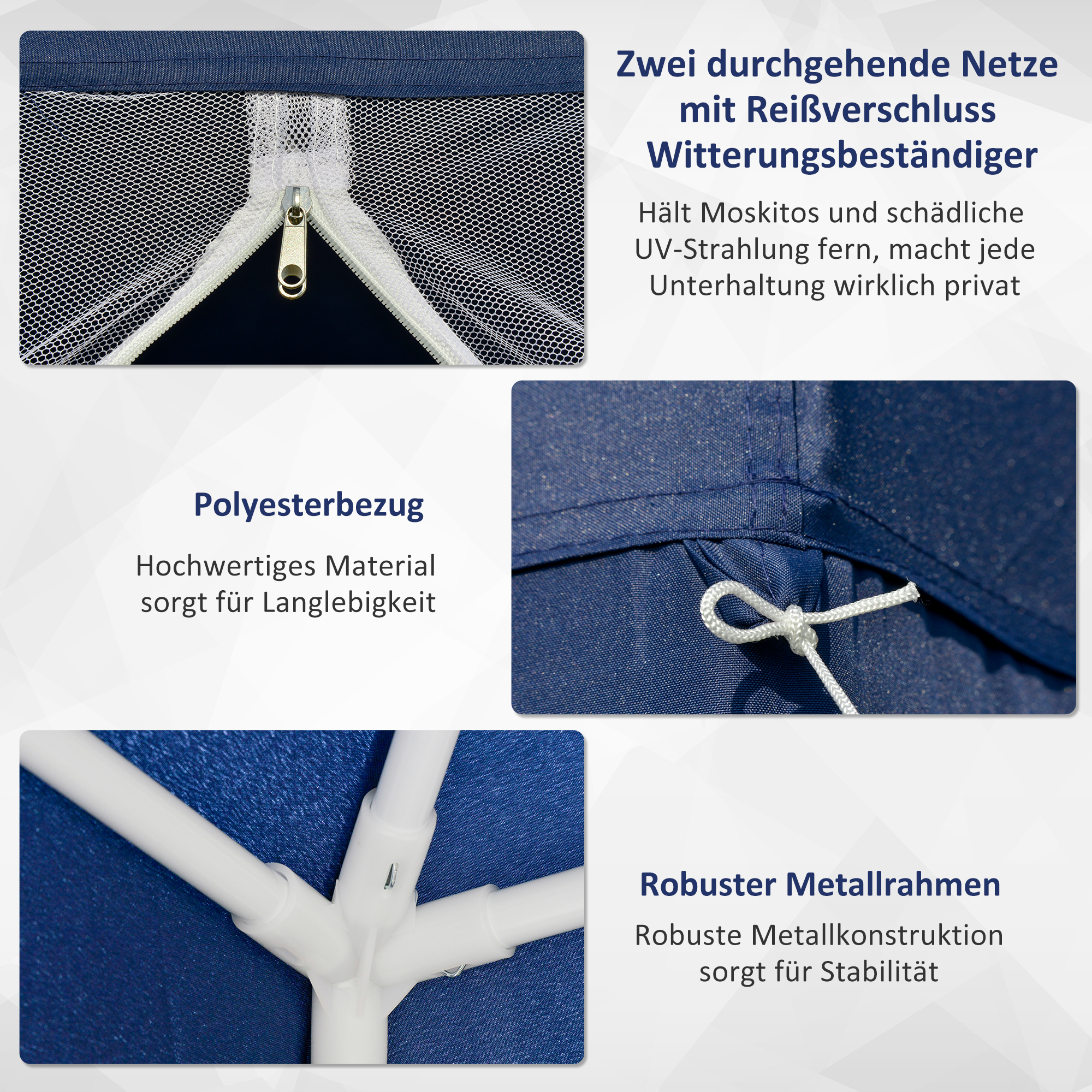 Gartenpavillon Pavillon Festzelt Partyzelt wetterfest Zelt mit Moskitonetz Metall + Polyester Blau 3 x 3 m
