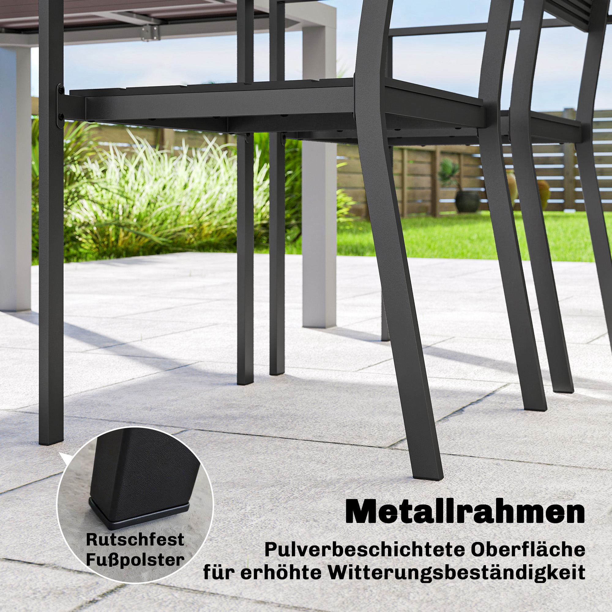 Gartenstühle 4er Set Stapelbare Terrassenstühle mit Lamelldesign Armlehnen 52 x 51 x 90 cm Schwarz