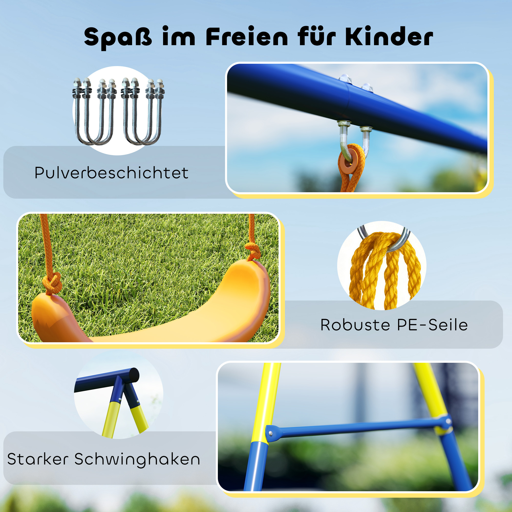 Schaukelgestell bis 150 kg 3-in-1 Kinderschaukel mit klassischer Schaukel, Turnringe, Stehschaukel, 285x160x181 cm
