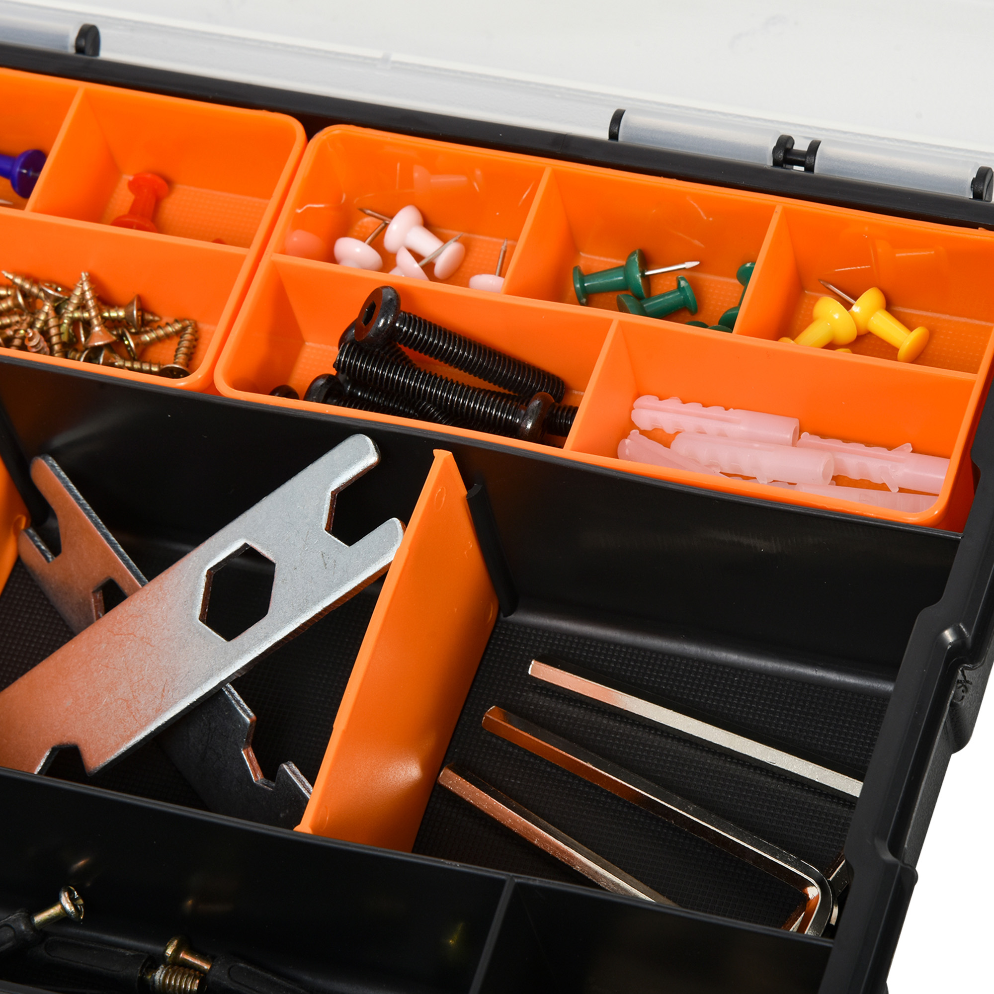 4PCS Werkzeugaufbewahrung Box Multifunktionales Werkzeugbox Sortierkasten Kleinteilemagazin Teile Kunststoff Orange+Schwarz 28,7 x 22,5 x 5,5 cm