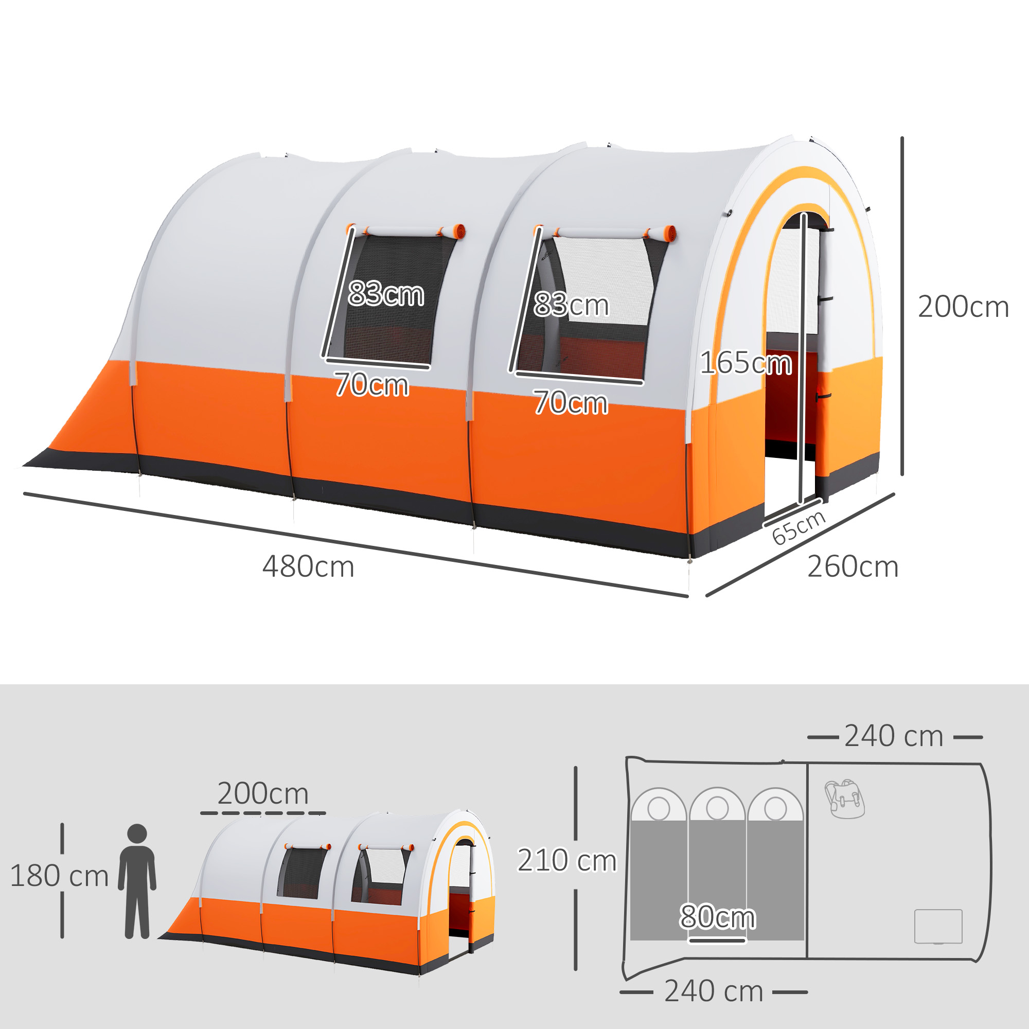 Campingzelt bis 6 Pers., Familienzelt, separate Bereiche, wasserdicht, Cremeweiß