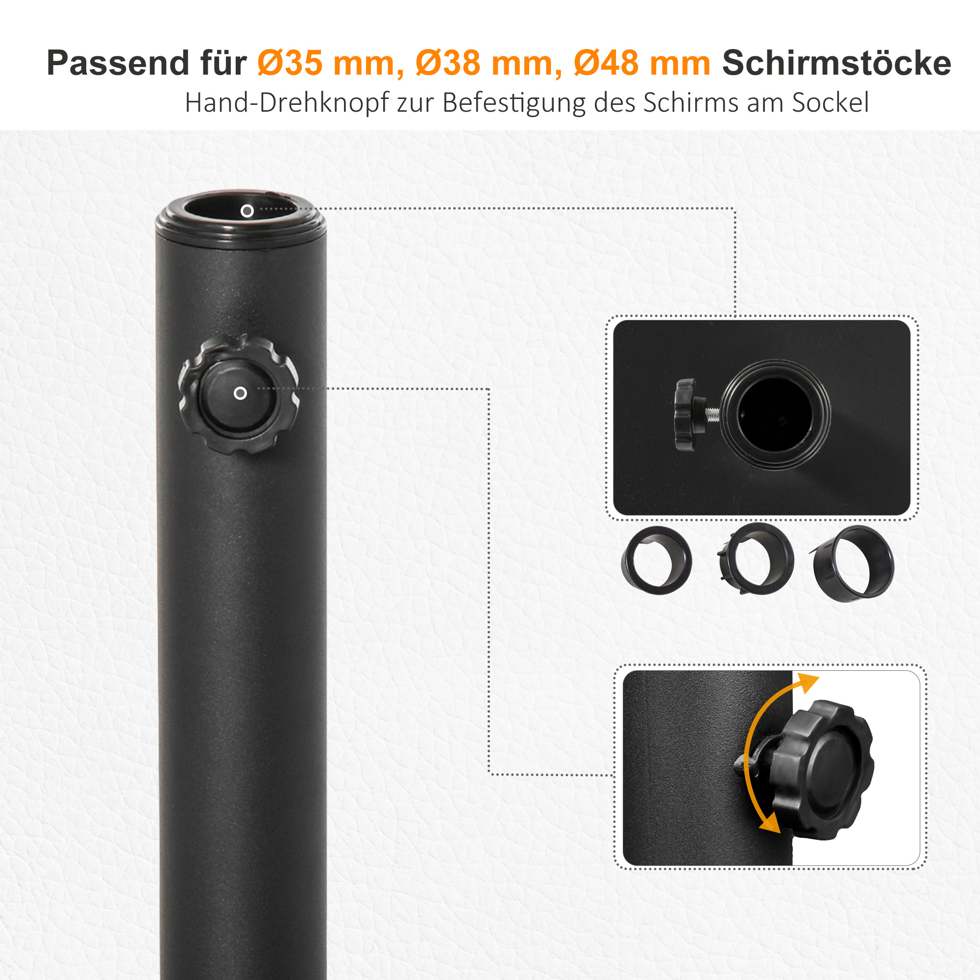 Sonnenschirmständer 13 kg Schirmständer, Quadratisch Schirmhalter, Schirmgewicht, Ständer für Sonnenschirm 35/38/48mm Rohrdurchmesser, für Balkon, Terasse, Garten, Schwarz