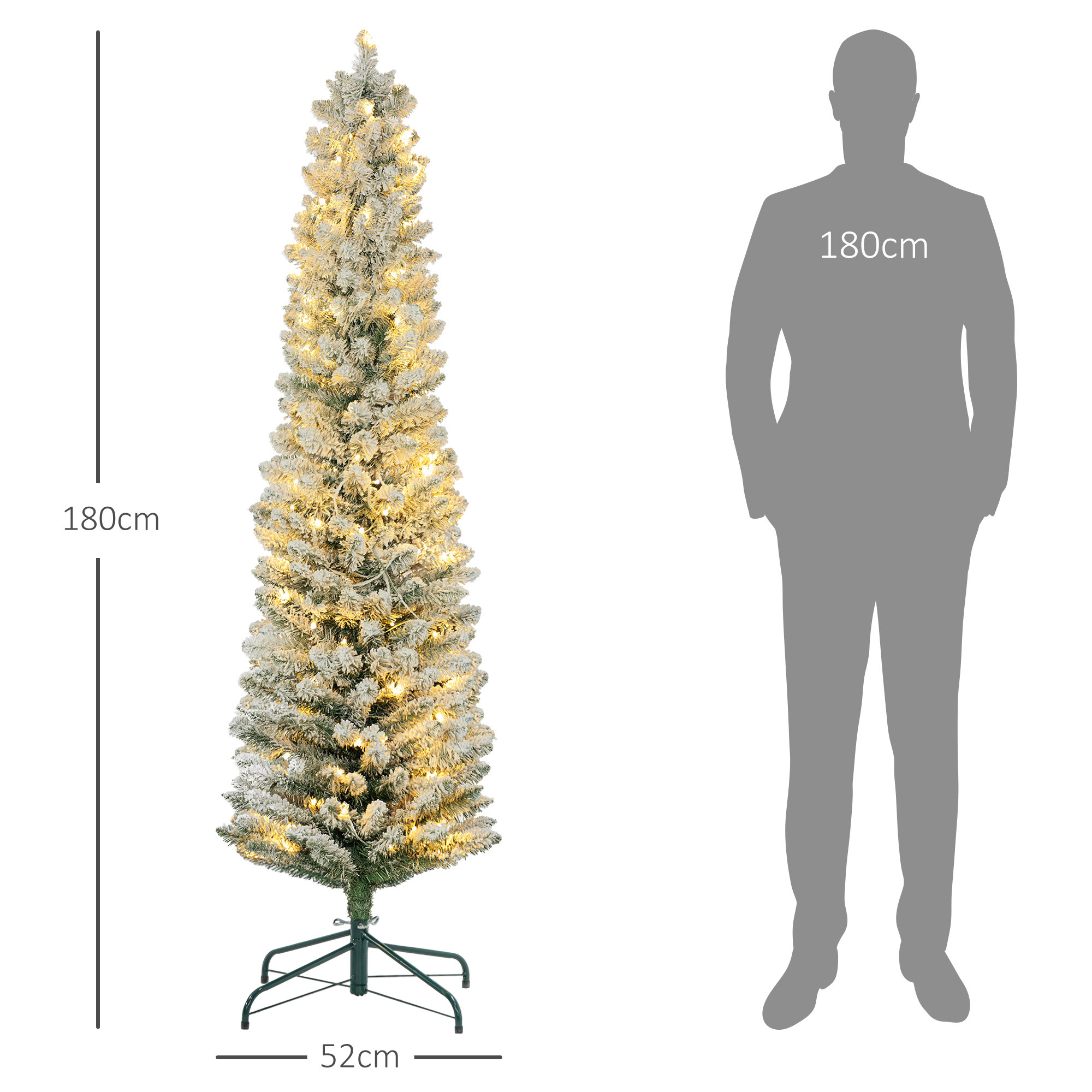 Weihnachtsbaum 180 cm, LED-Lichterkette, Kunstkette, flammhemmend, Metallbasis, Grün