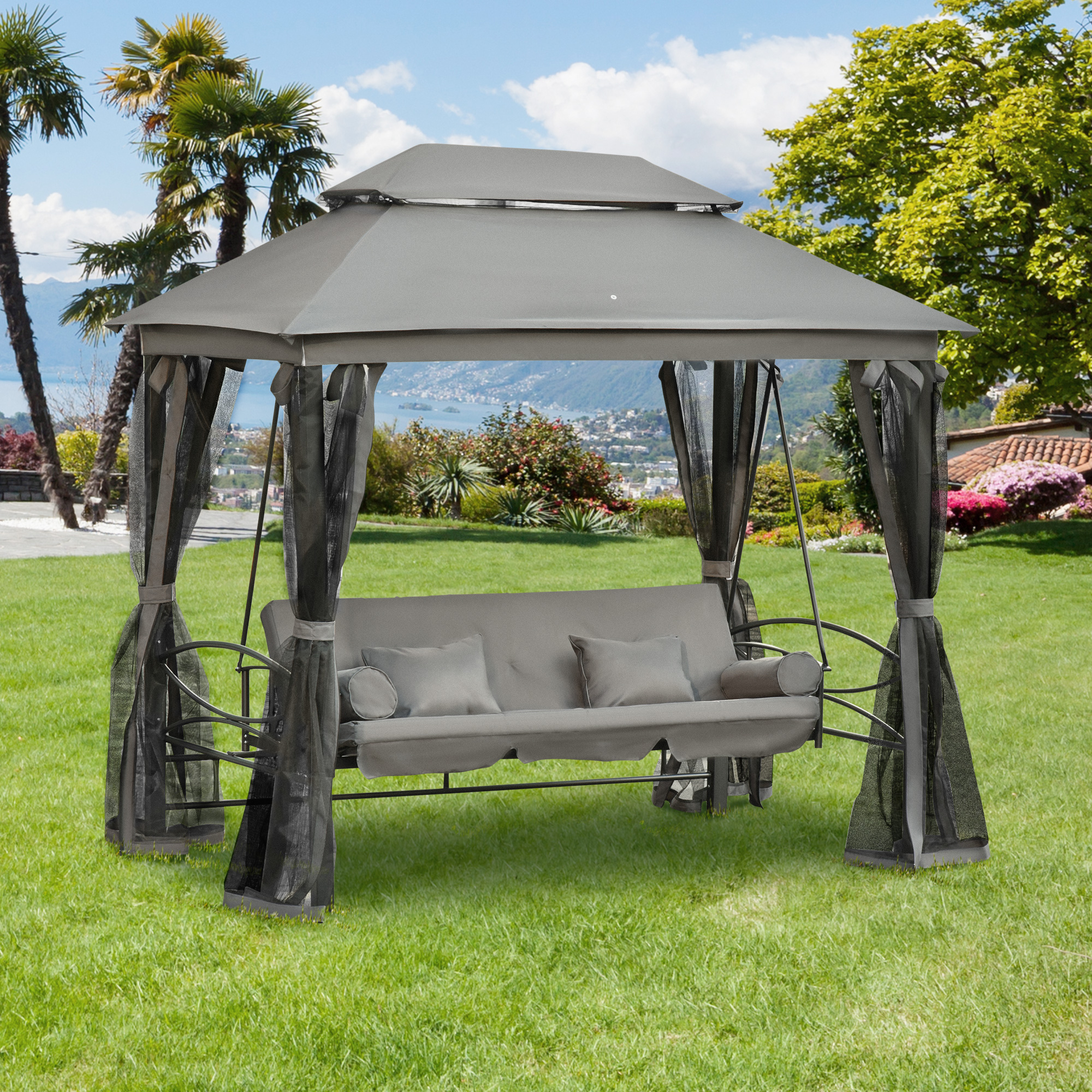 Hollywoodschaukel Gartenschaukel Schaukel mit Seitenwänden 3-Sitzer Grau 256 x 172 x 248 cm