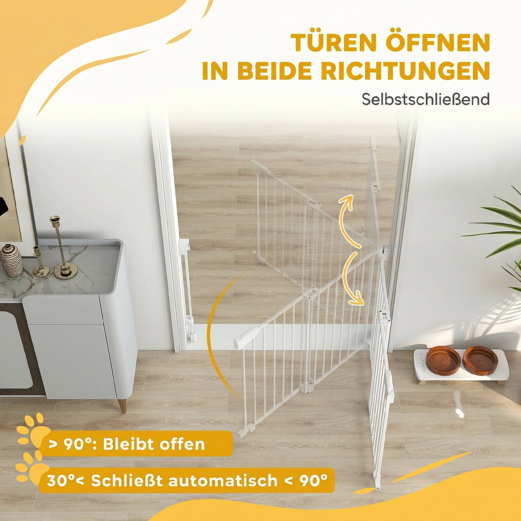 Treppenschutzgitter Türschutzgitter 74,5-111,5cm Türgitter mit Auto-Close Beidseitige Einhand Öffnung Weiß