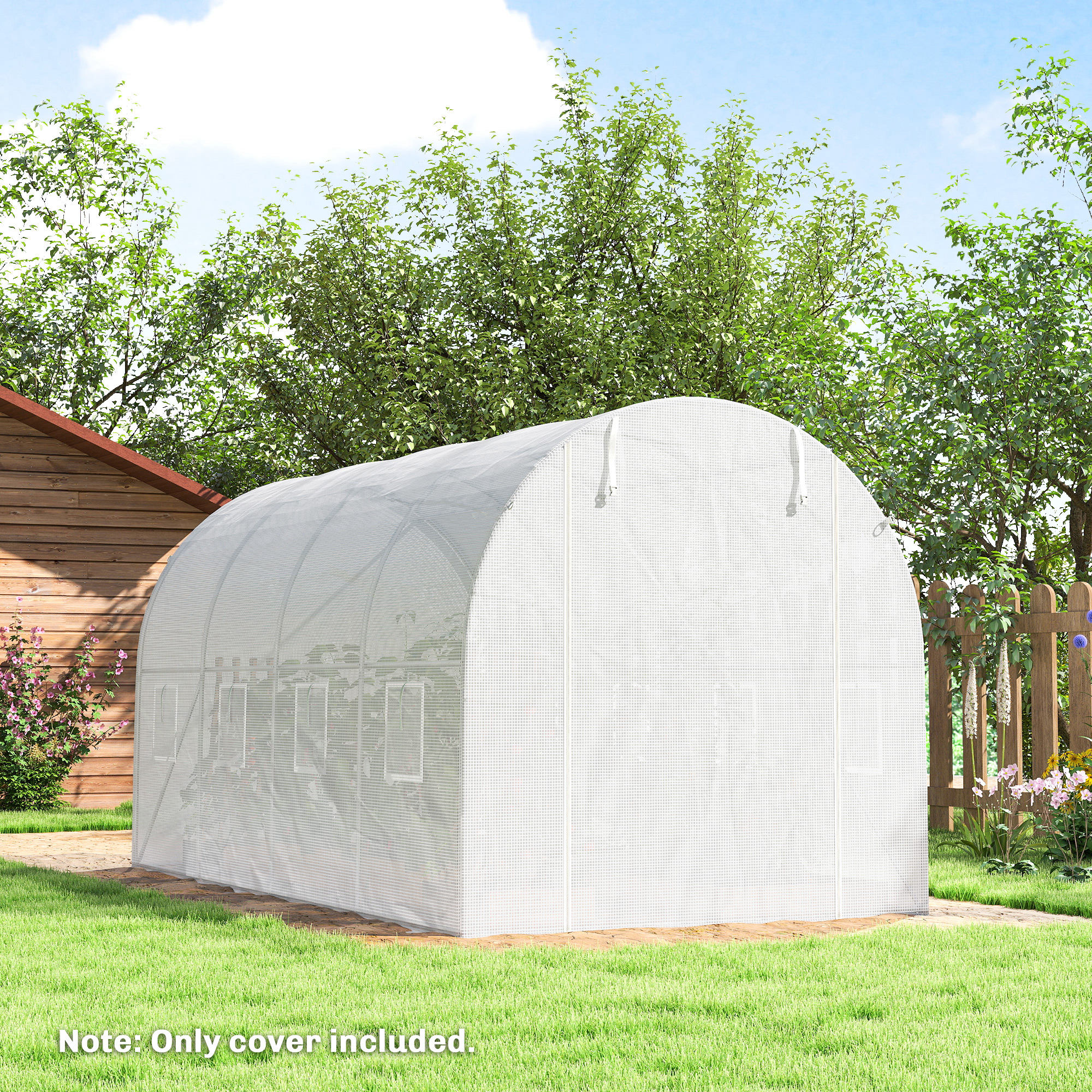 Gewächshausfolie 4 x 2 m, wasserdicht Gartenfolie mit Tür, 8 Fenster, UV Schutz, Reißfest Polyethylen Weiß