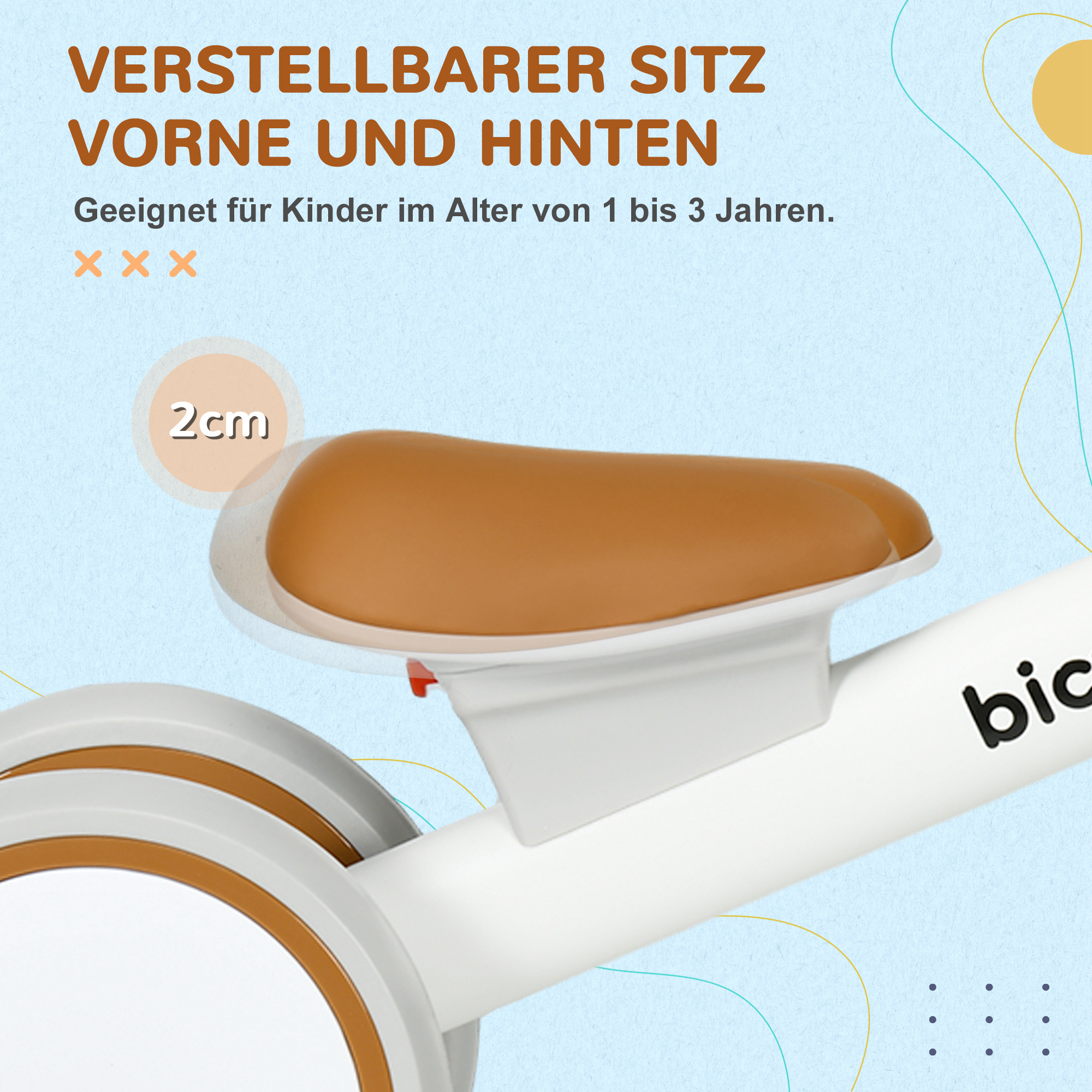 Laufrad, verstellbarer Sitz, Flüsterräder, für 1-3 Jahre, bis 20 kg, Braun/Weiß
