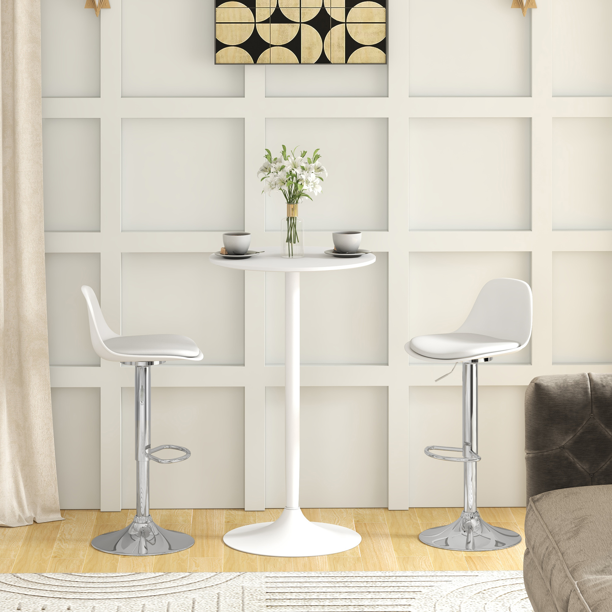 2er-Set Barhocker, Barstühle, Drehstühle mit Lehne, höhenverstellbar, bis 120 kg belastbar, 38 x 42 x 82-104 cm, Weiß