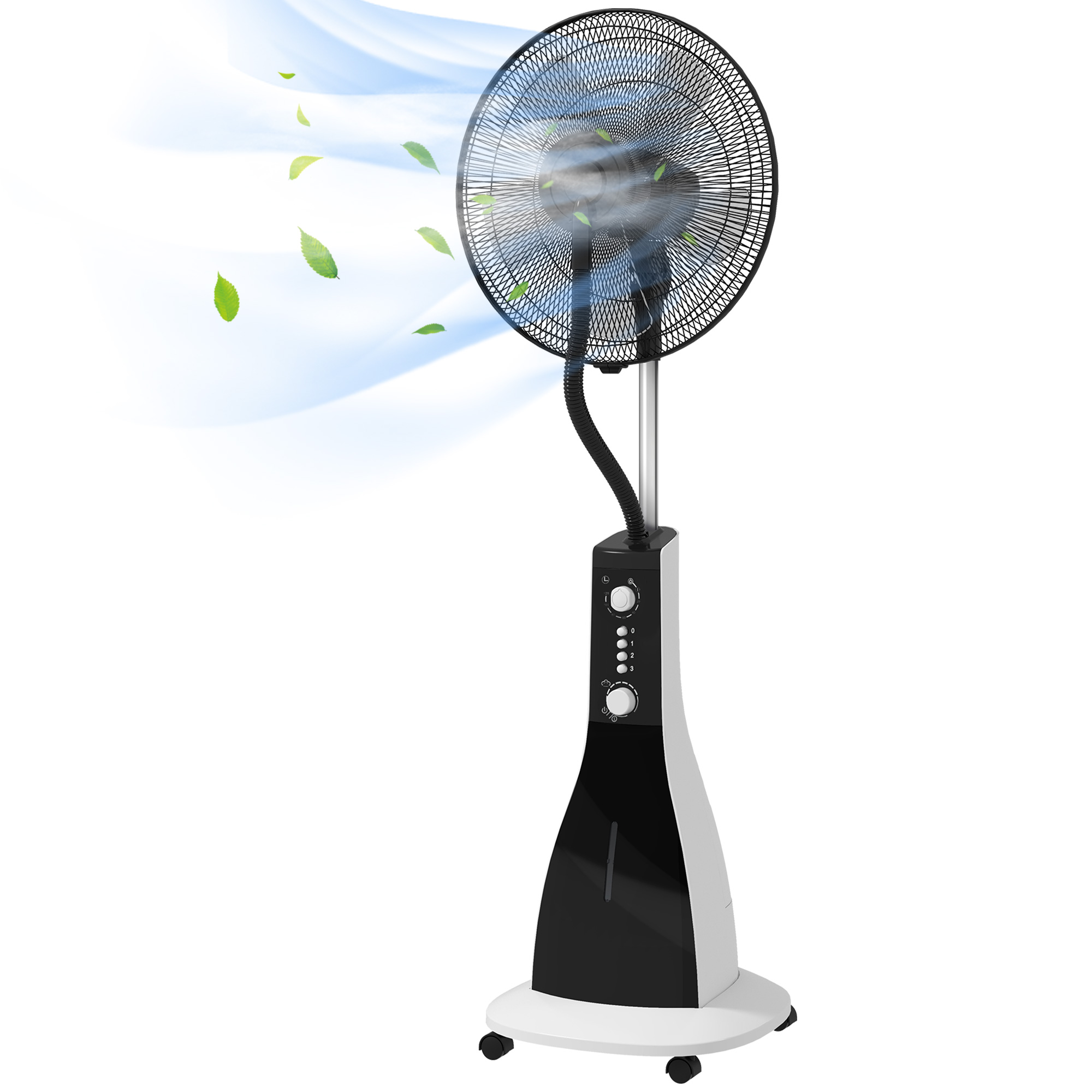 2-in-1 Ventilator mit Befeuchter, 3 Geschwindigkeiten, Timerfunktion, 3 L Tank, 44,5 x 38,5 x 120cm, Schwarz