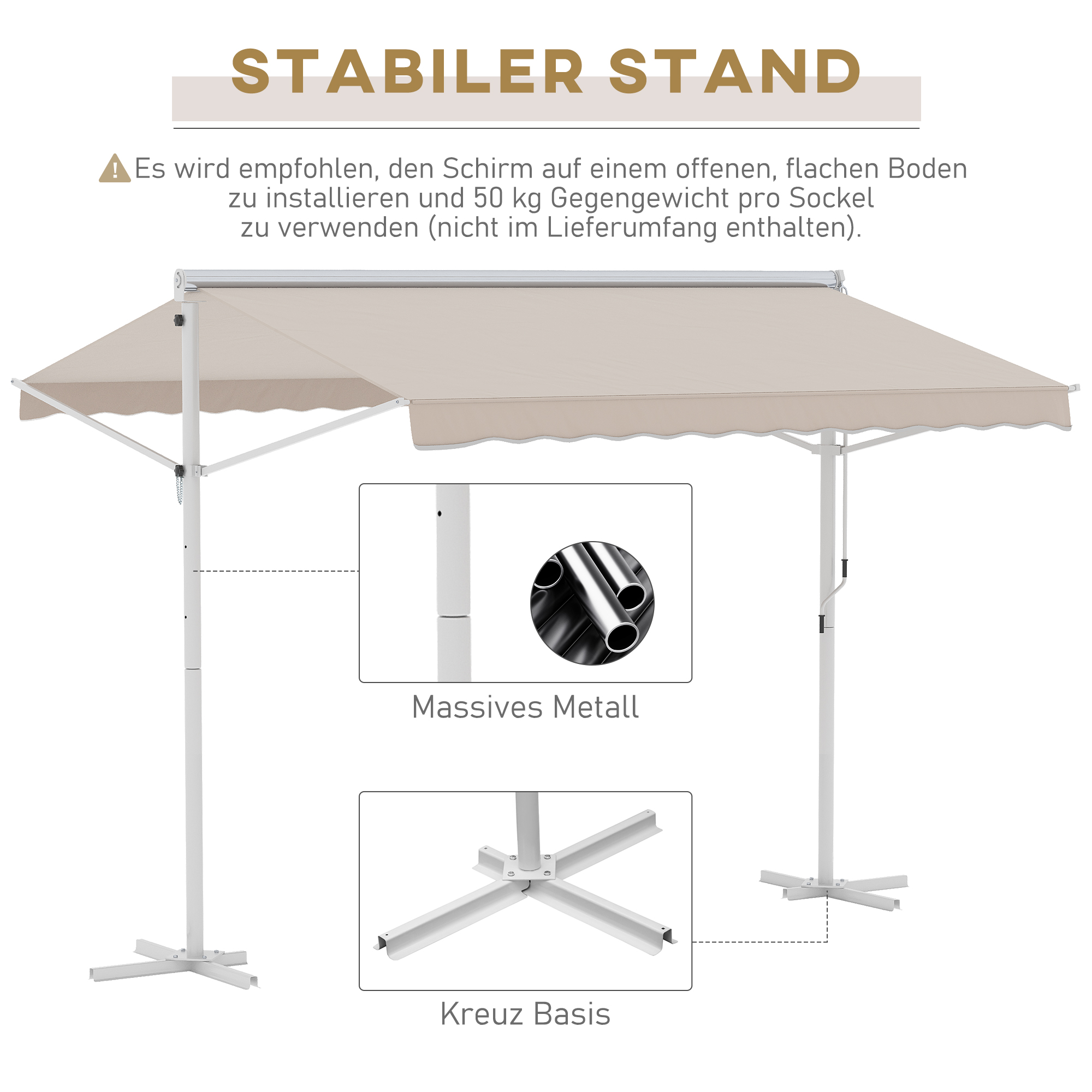 Standmarkise Gartenmarkise Markise mit Faltarm Kurbel Terrasse Creme 3x3m