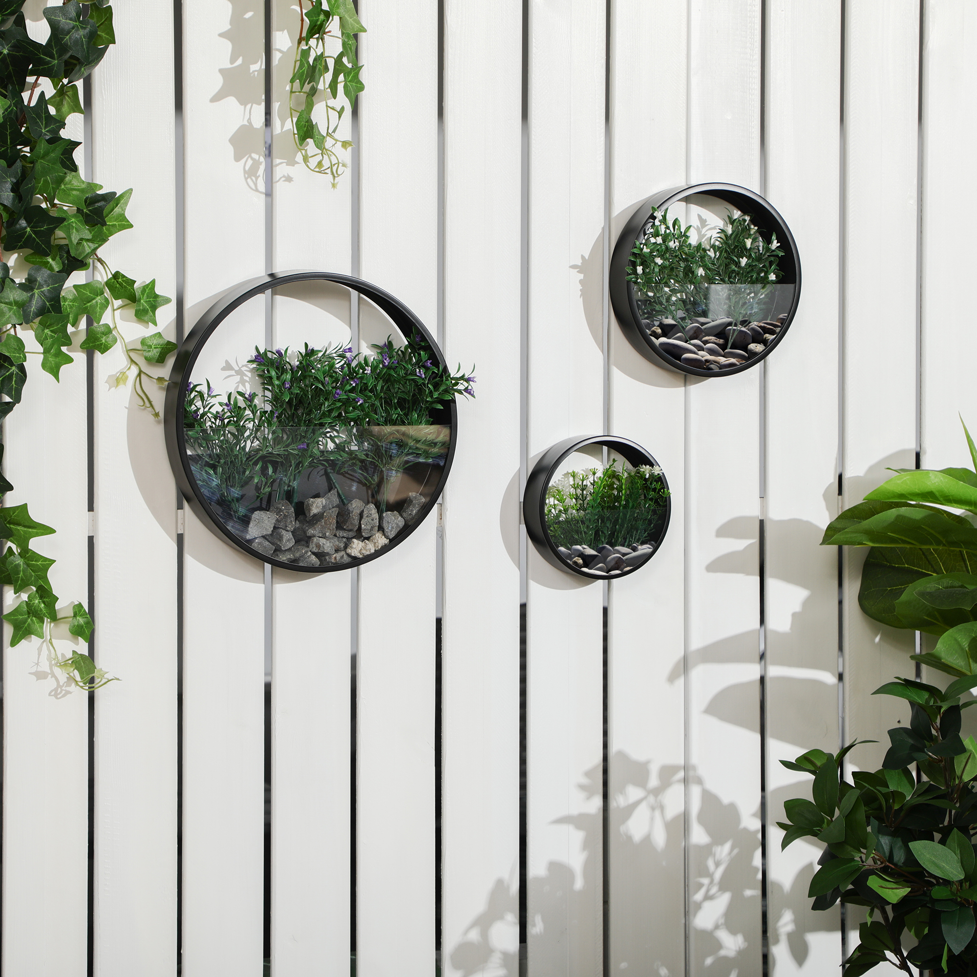 Pflanzgefäße für die Wand, 3er-Set, ineinander stapelbar, Stahl+Acryl, schwarz